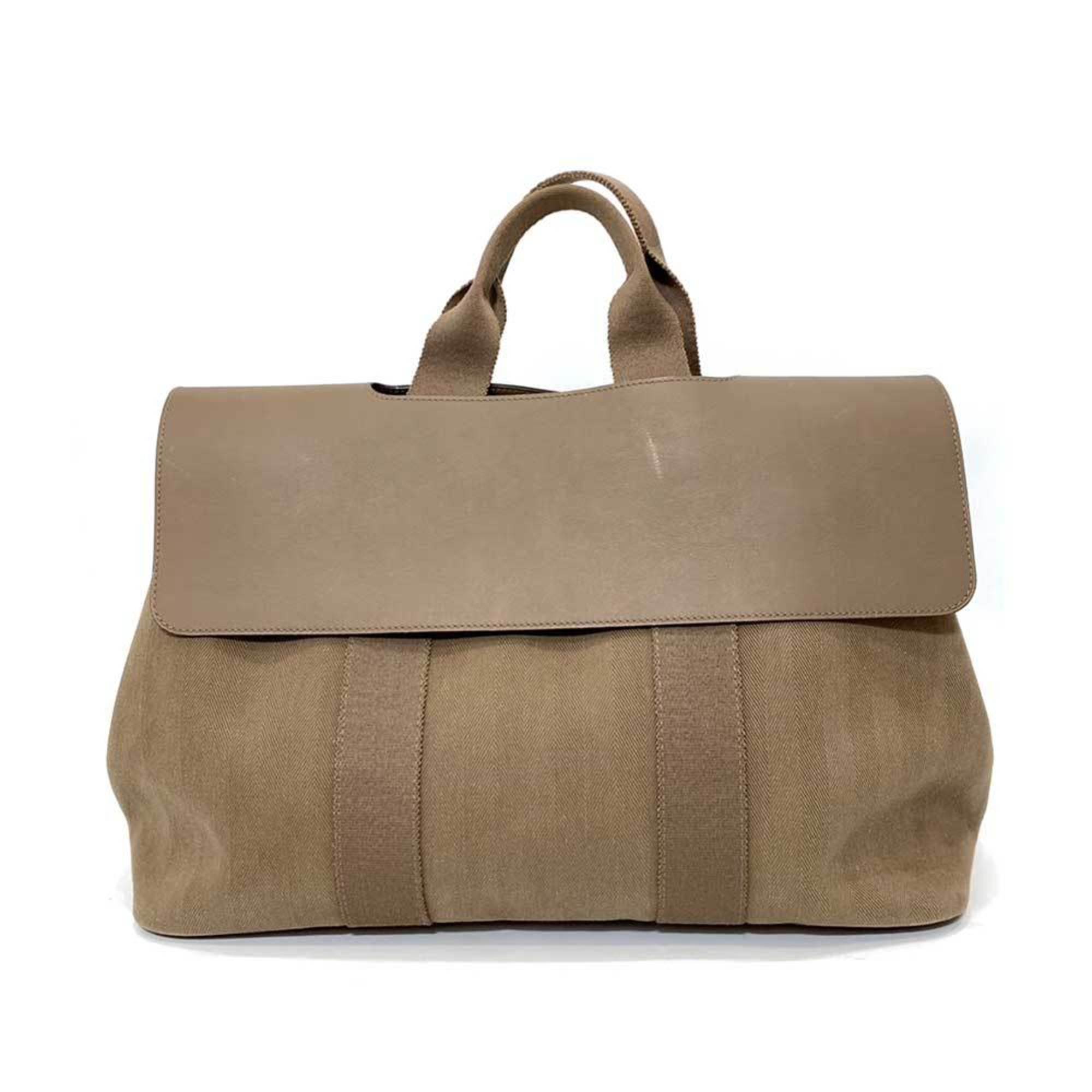 Hermes Beige Grayish Toile Chevron Leather Handbag (Pre-Owned)