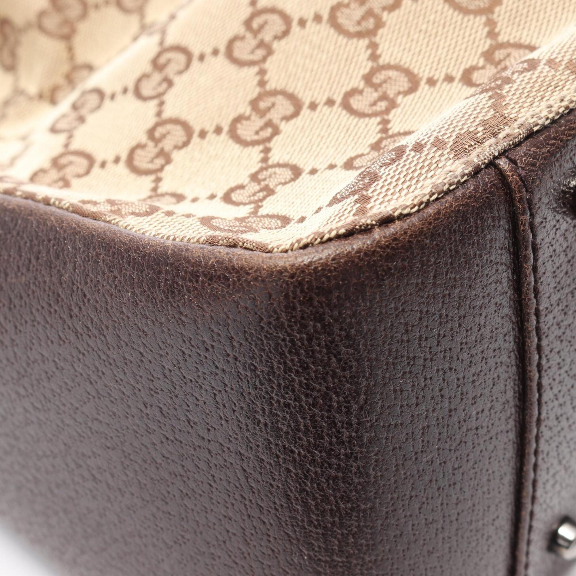 Gucci Beige Brown Gg Canvas Leather Handbag Tote Bag (Pre-Owned)