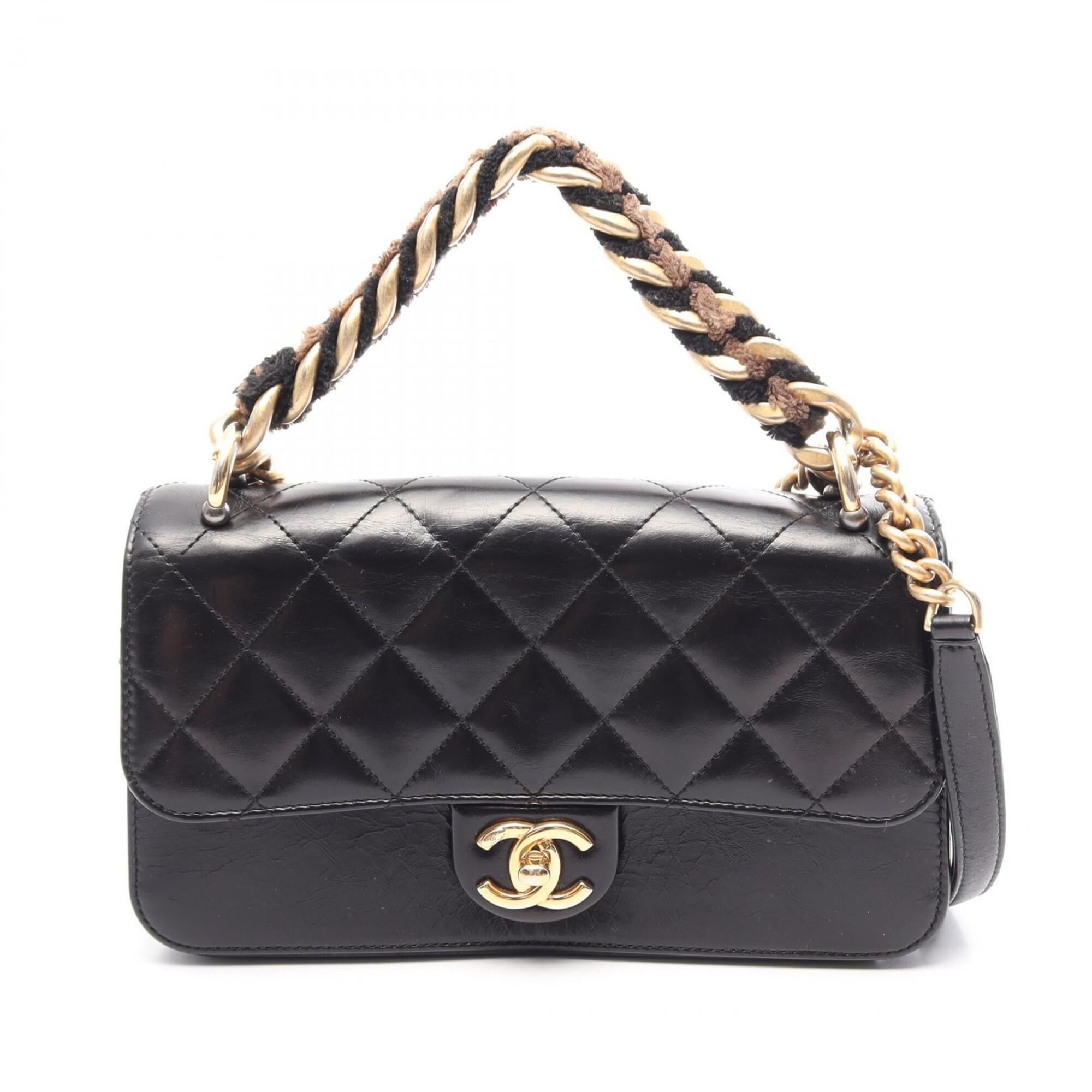 Chanel Black Leather Handbag Shoulder Bag (Pre-Owned)