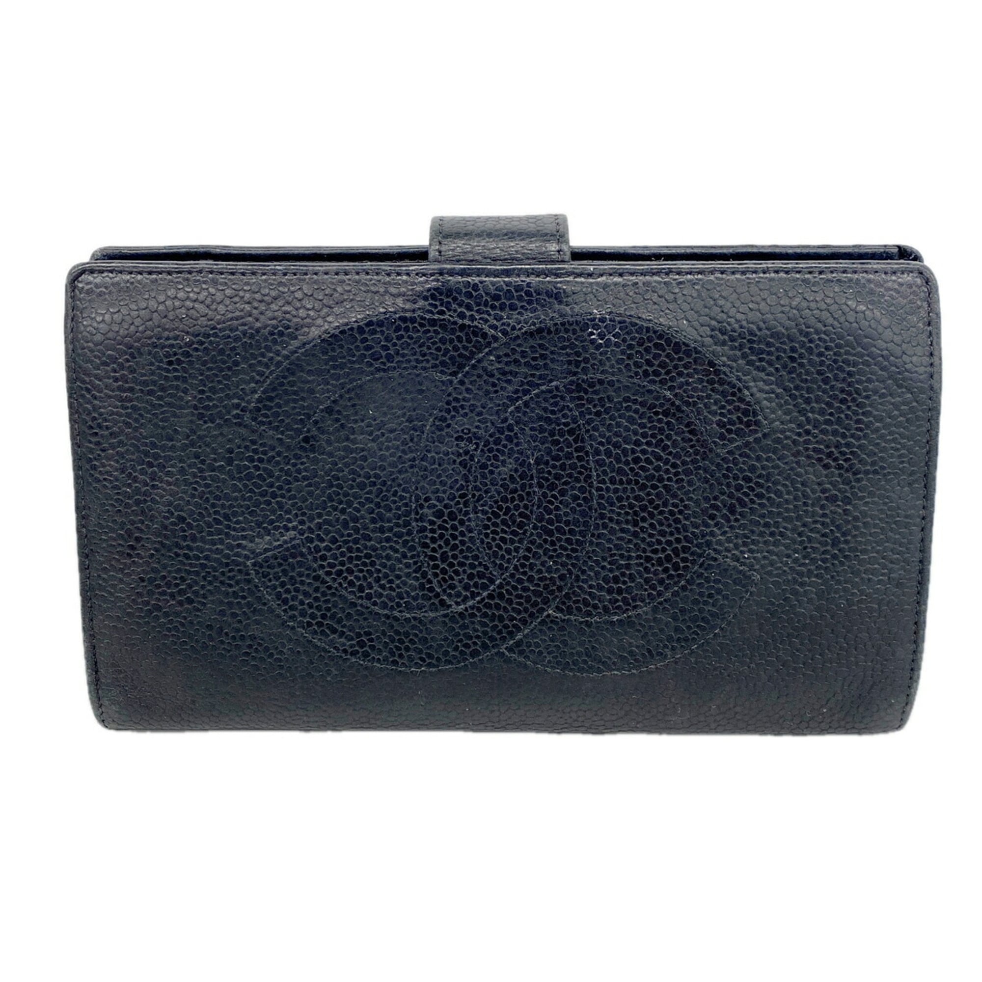 Chanel Black Grained Calfskin Long Wallet (Bi-Fold) (Pre-Owned)