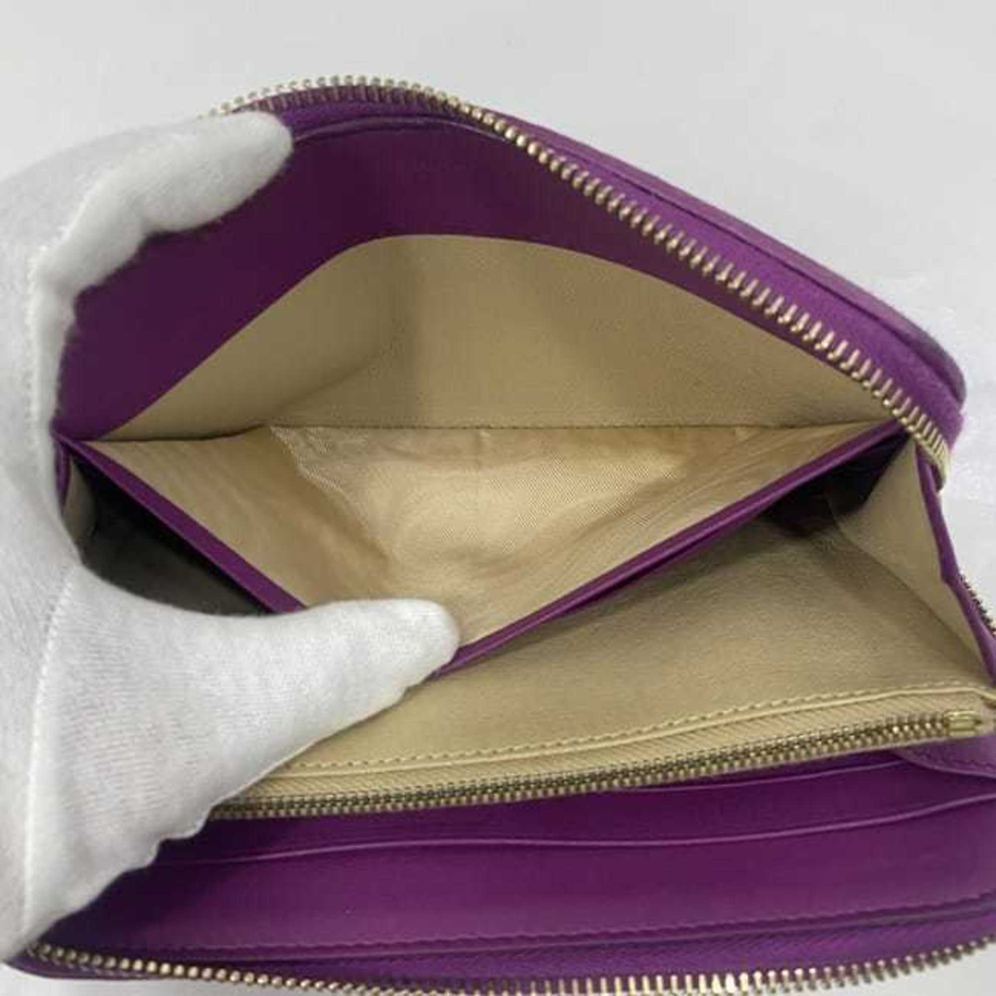 Bottega Veneta Purple Leather Long Wallet (Bi-Fold) (Pre-Owned)