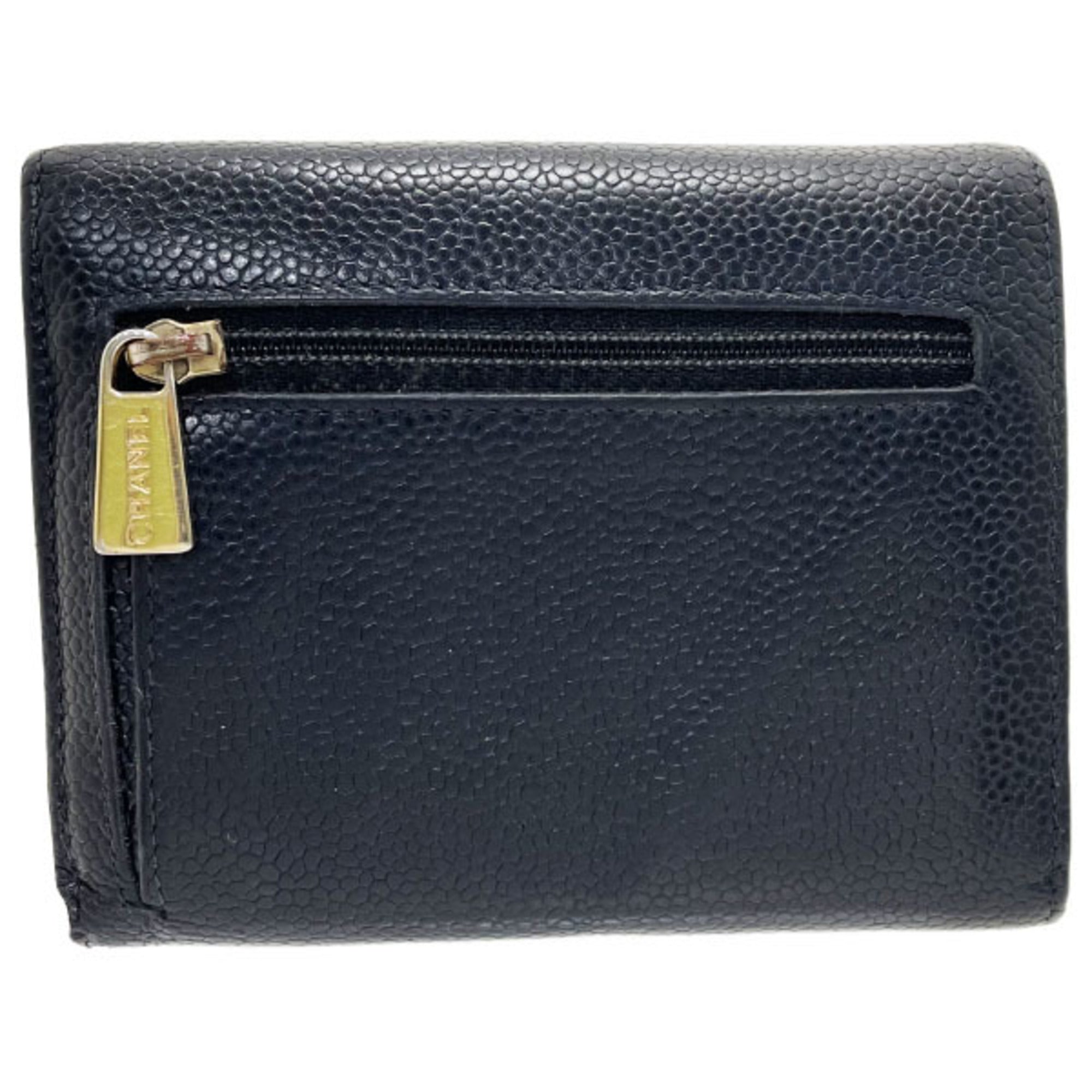 Chanel Black Grained Calfskin Wallet (Tri-Fold) (Pre-Owned)
