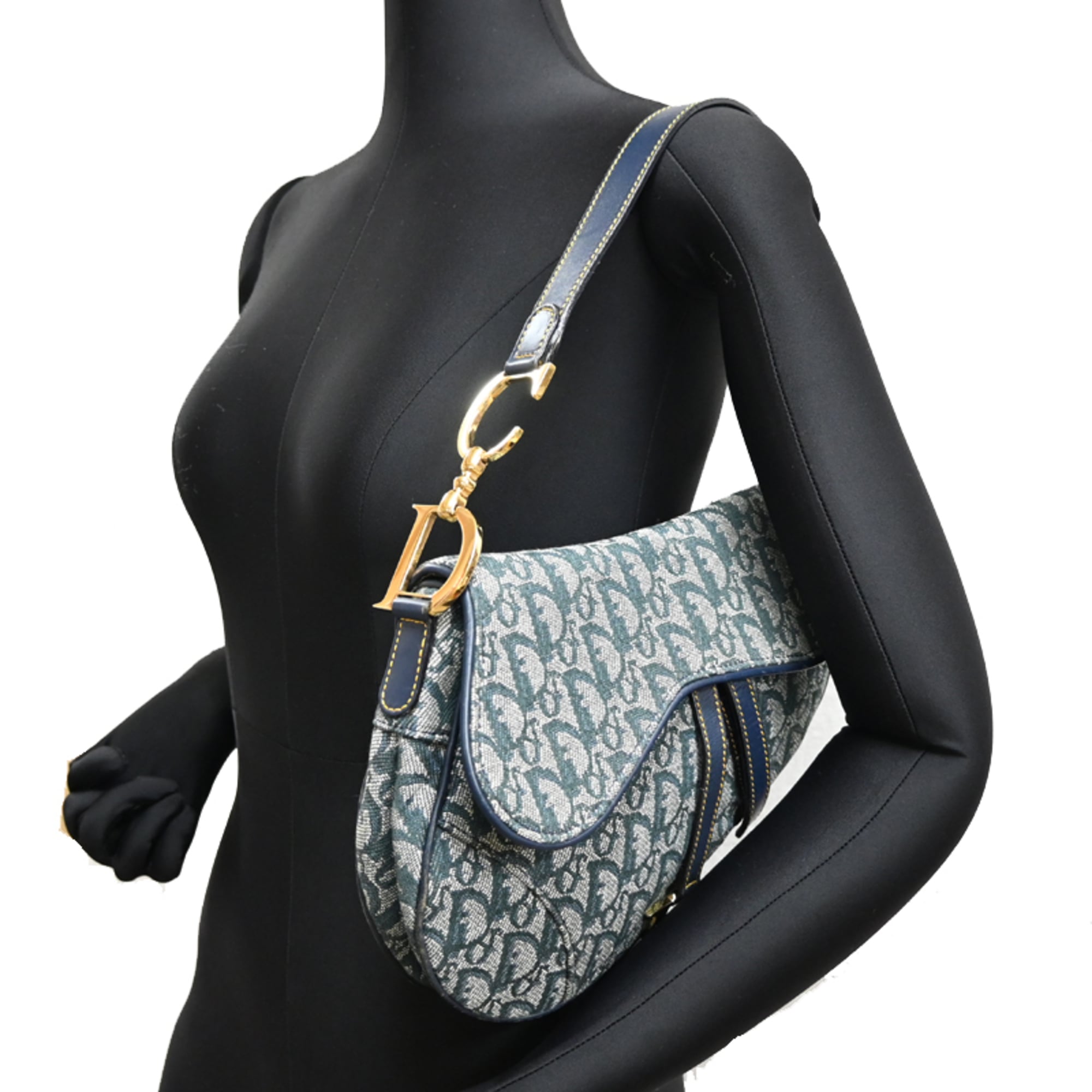 Christian Dior Blue Jacquard Saddle Bag Shoulder Bag (Pre-Owned)