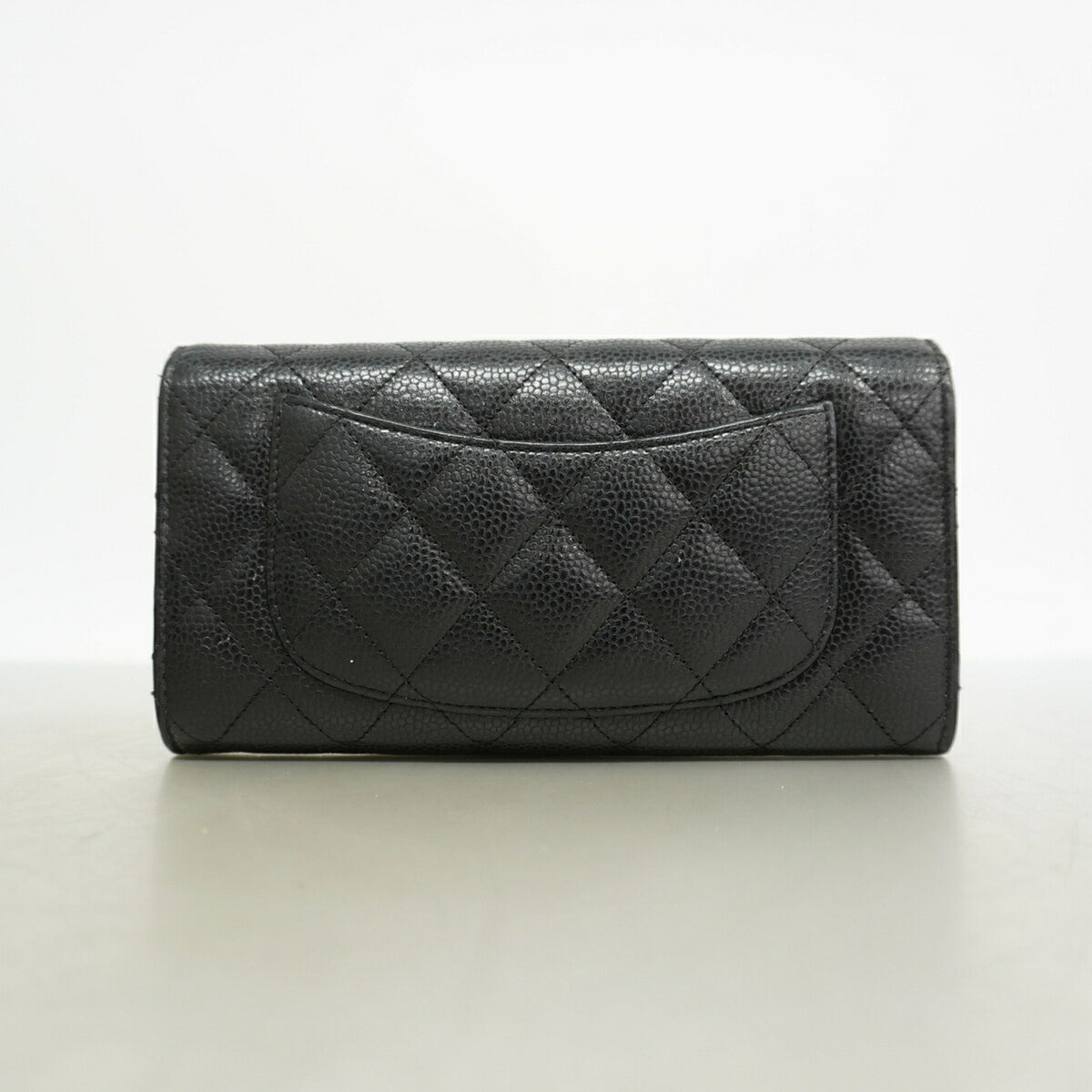 Chanel Black Grained Calfskin Long Wallet (Bi-Fold) (Pre-Owned)