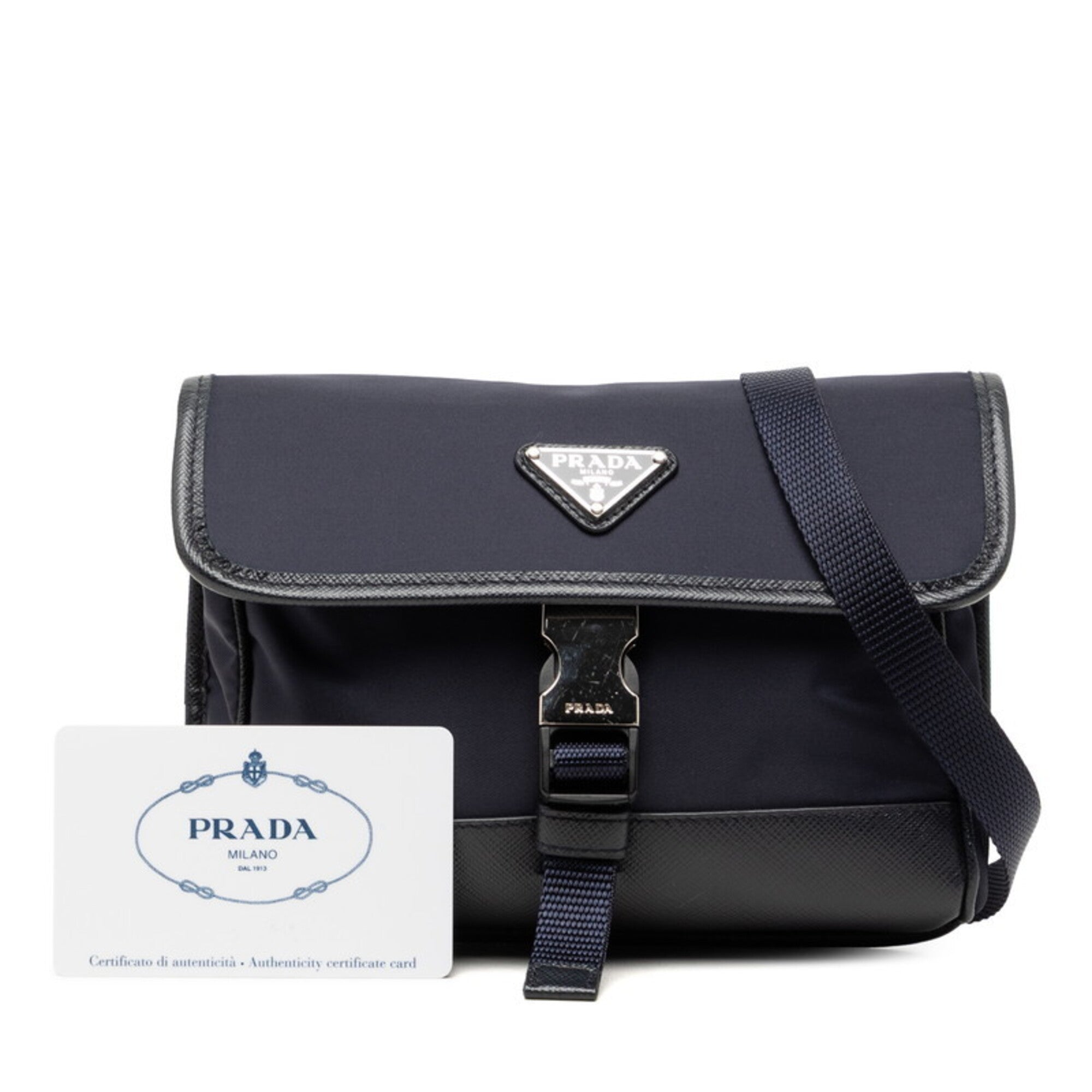 Prada Navy Nylon Leather Shoulder Bag (Pre-Owned)