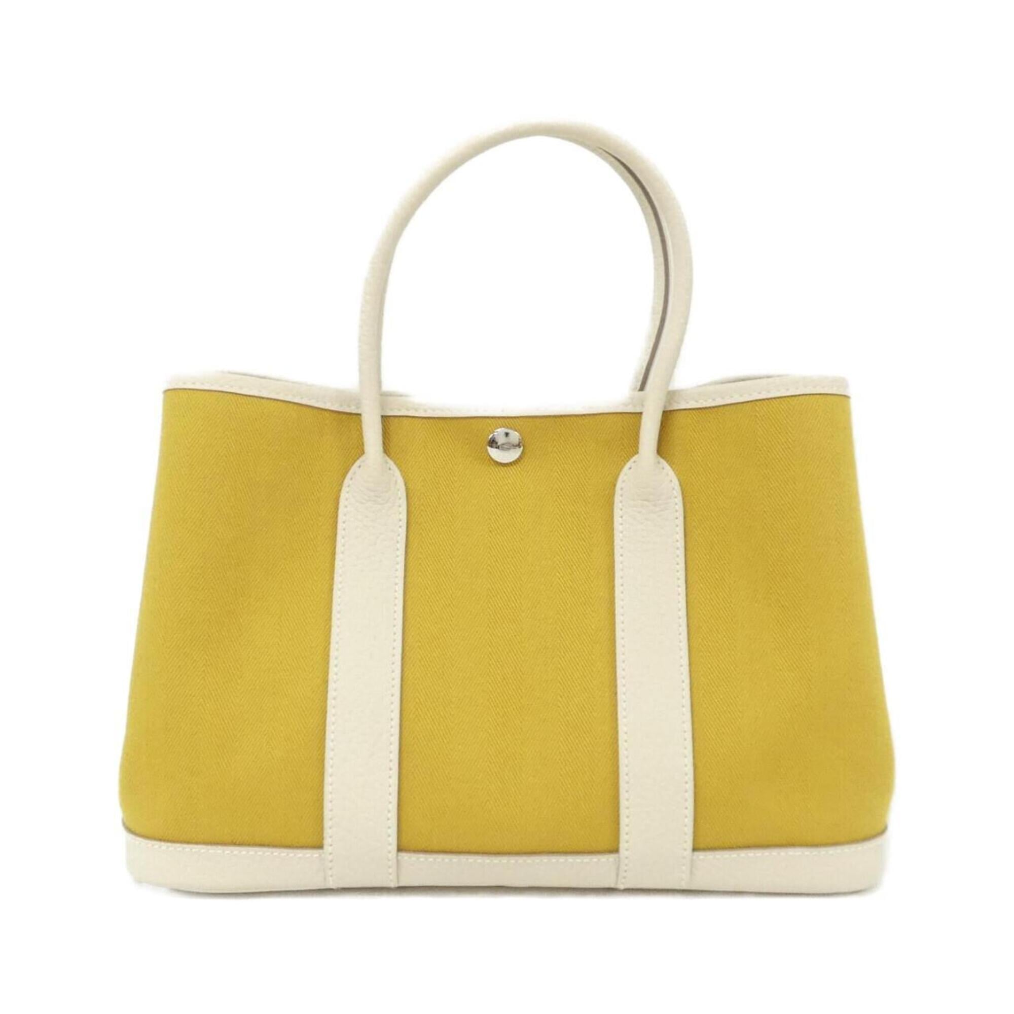 Hermes Yellow Toile Chevron Country Leather Handbag (Pre-Owned)