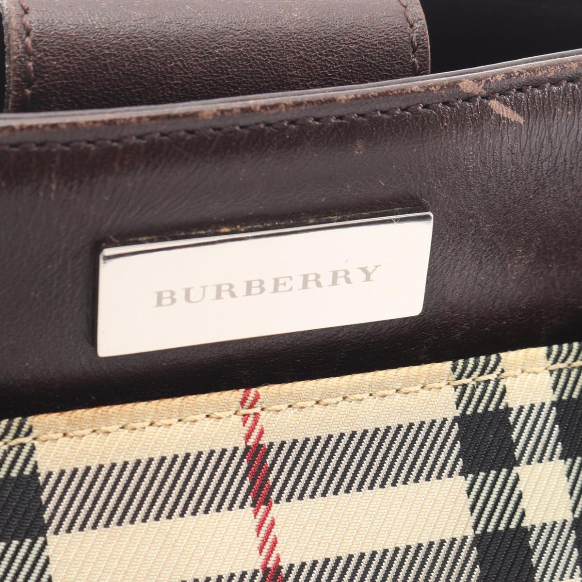 Burberry Beige Brown Canvas Leather Handbag (Pre-Owned)
