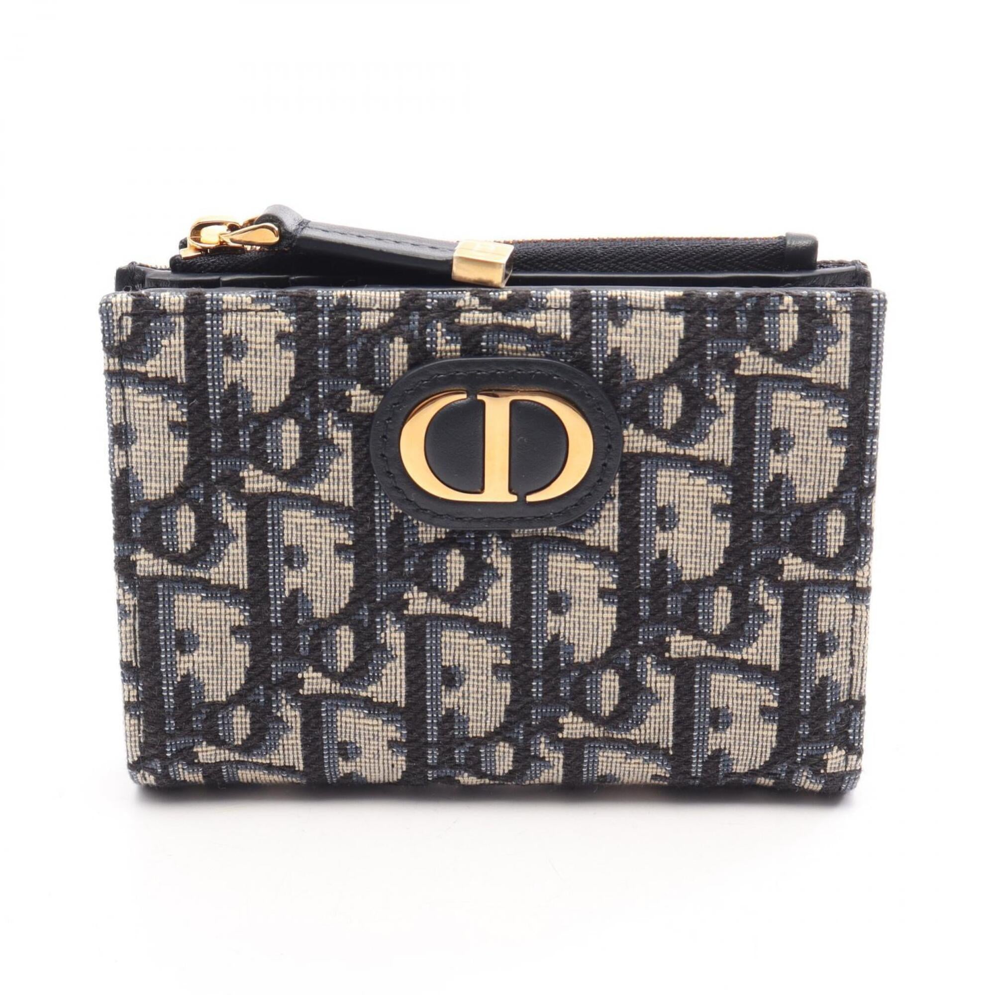 Christian Dior Beige Navy Leather Canvas Wallet (Bi-Fold) (Pre-Owned)
