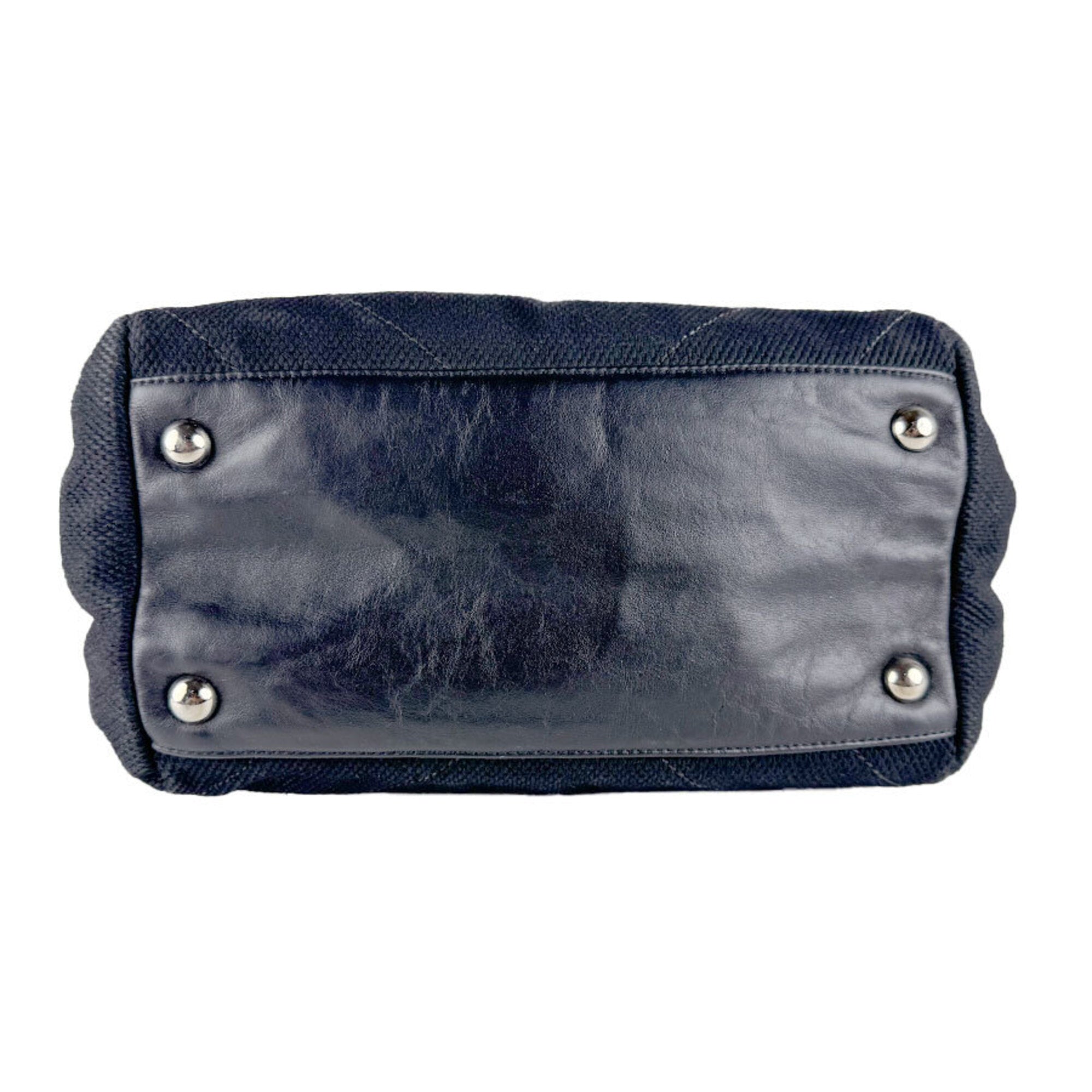 Chanel Black Canvas Leather Shoulder Bag (Pre-Owned)