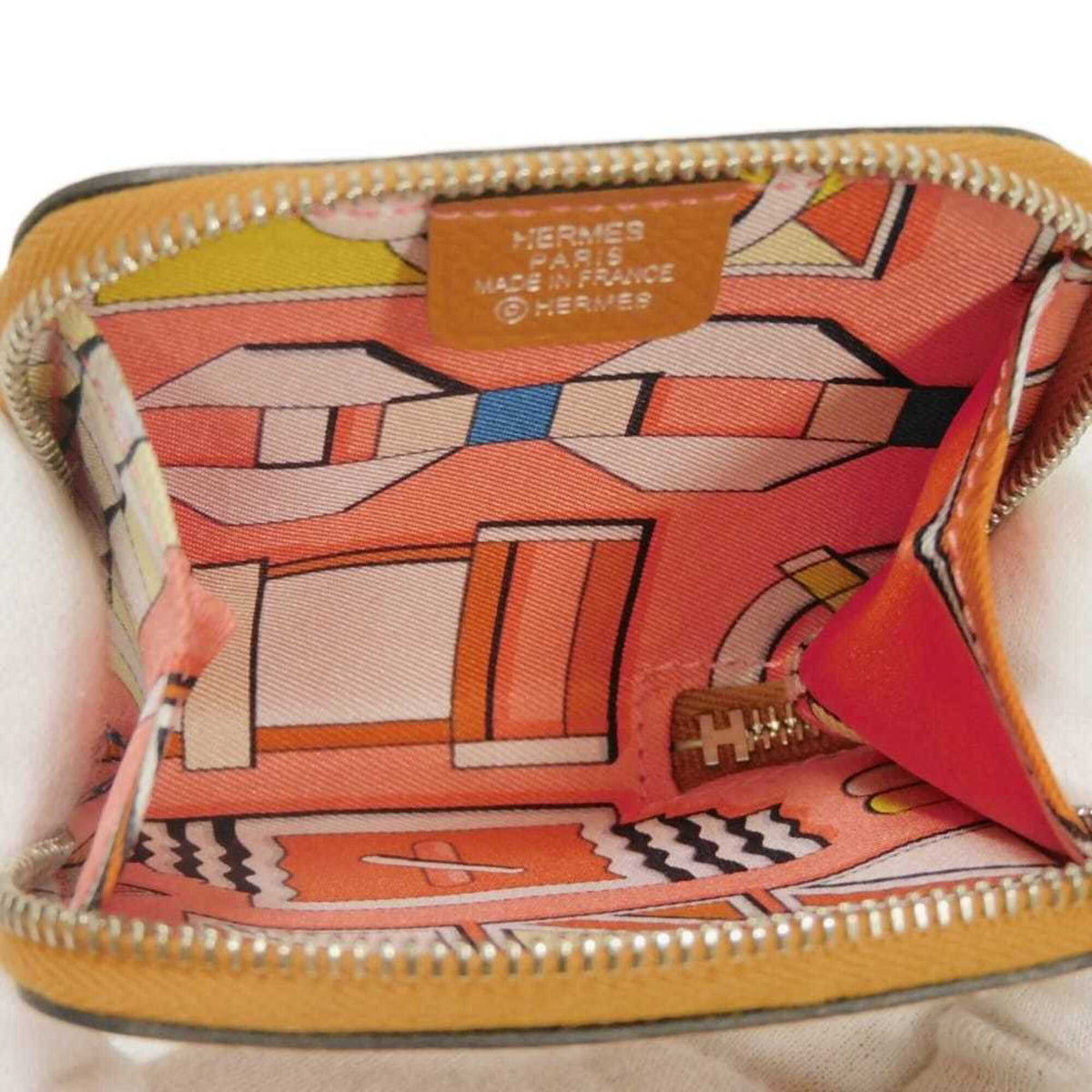 Hermes Brown Light Brown Epsom Leather Silk Coin Purse/Coin Case (Pre-Owned)