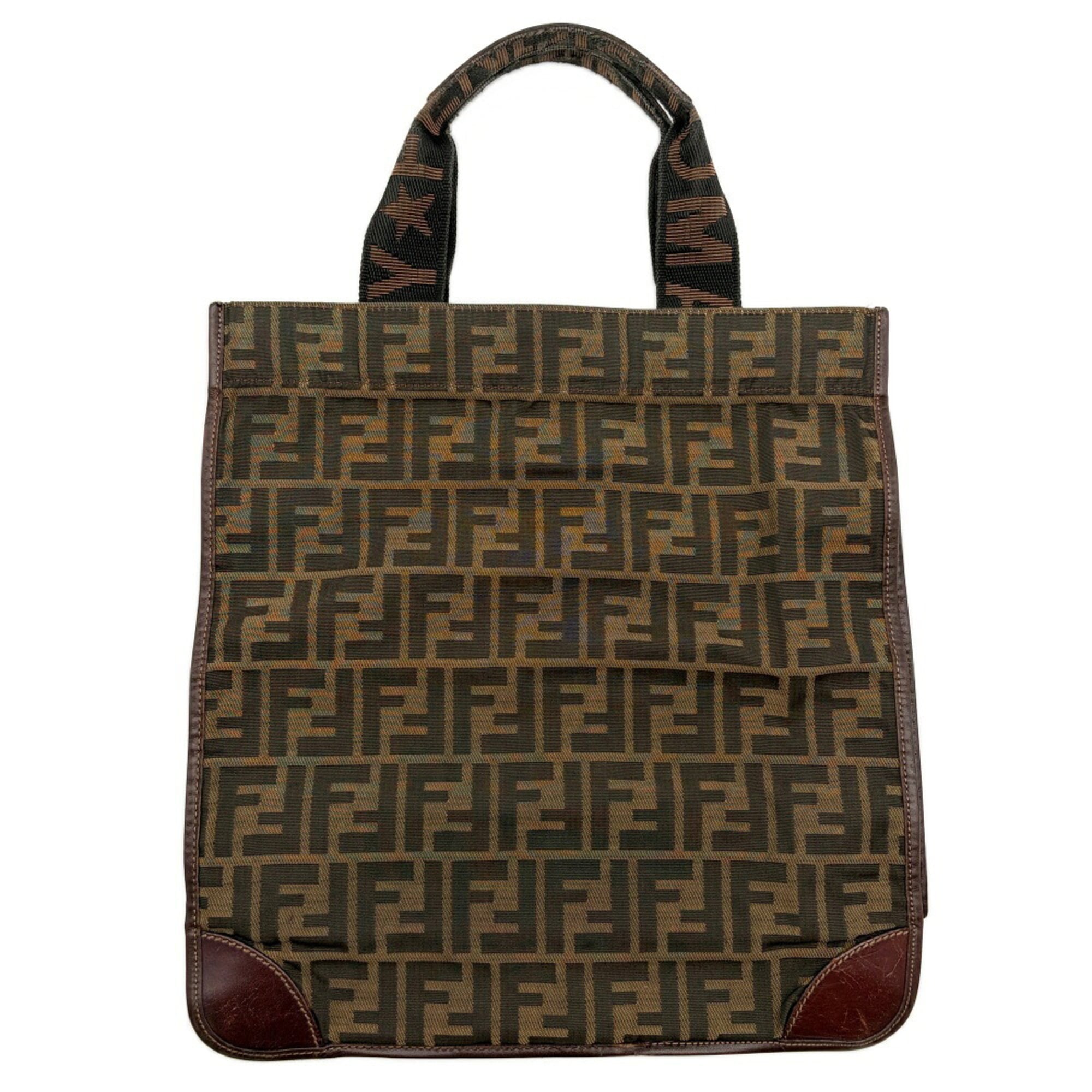 Fendi Brown Canvas Leather Tote Bag (Pre-Owned)