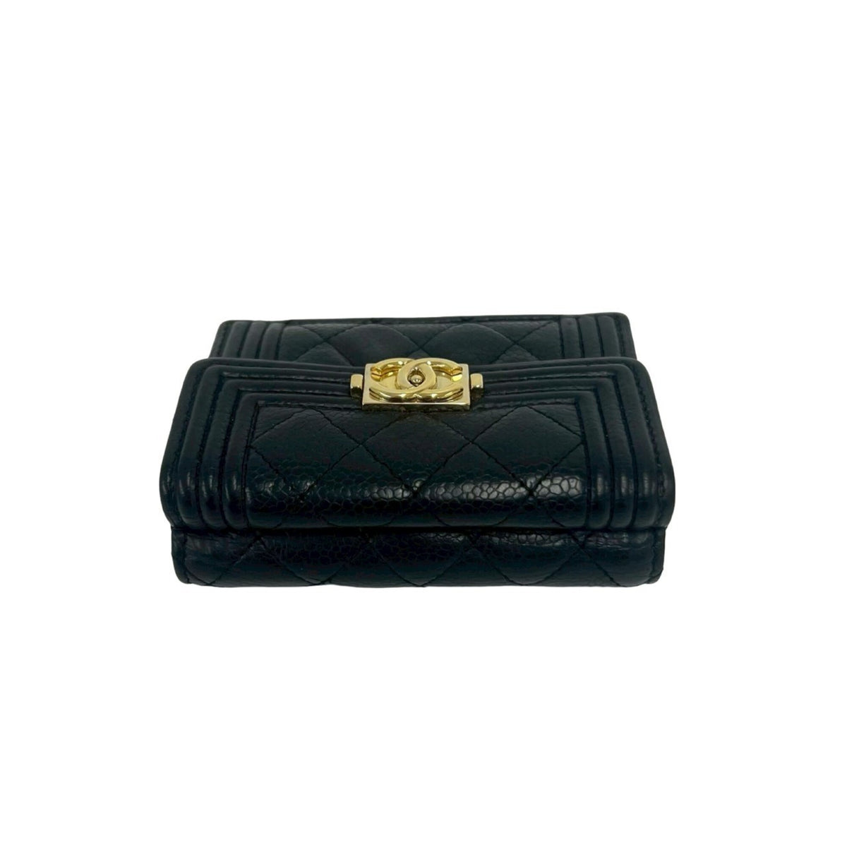 Chanel Black Grained Calfskin Wallet (Tri-Fold) (Pre-Owned)