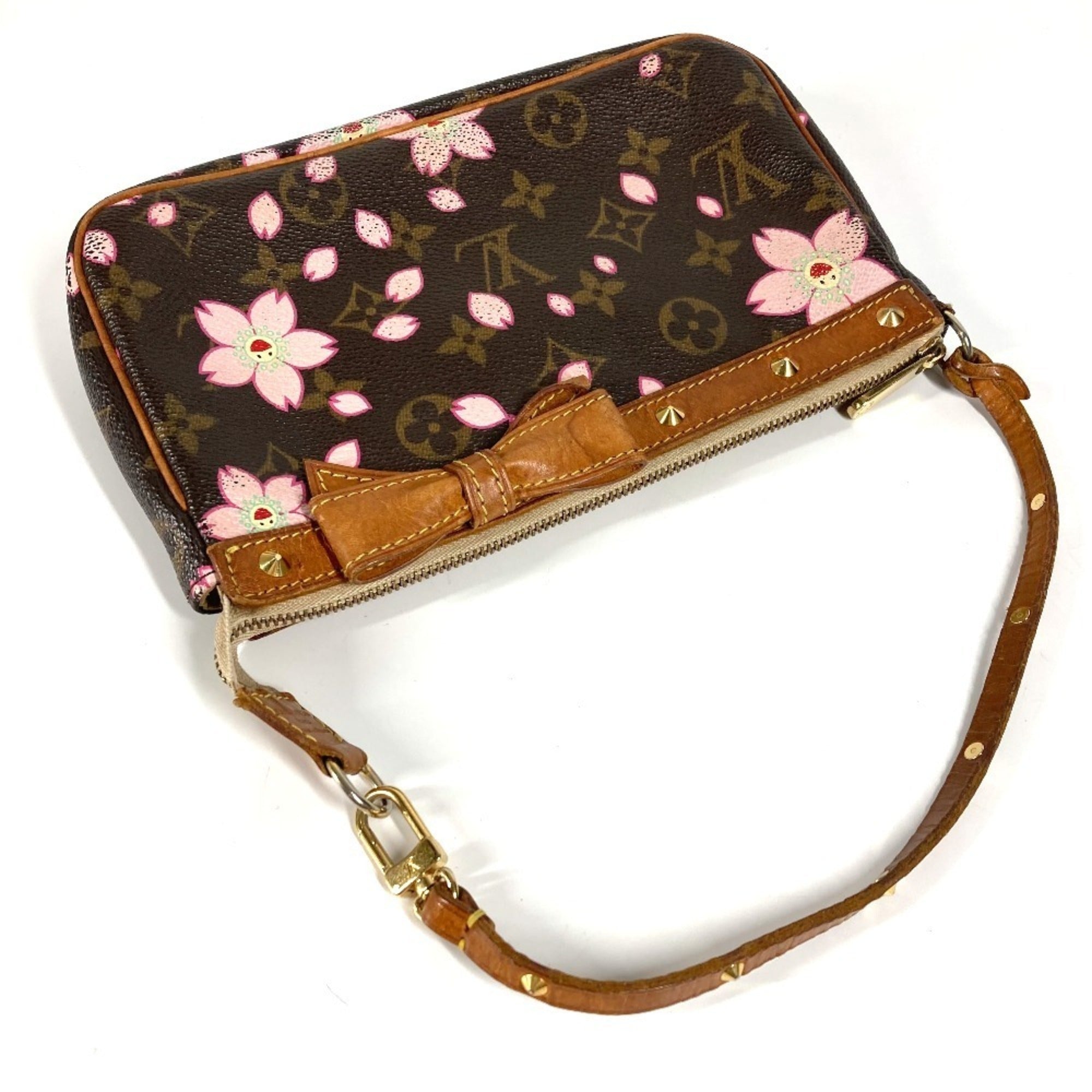Louis Vuitton Brown Pink Monogram Cherry Blossom Handbag Pouch Shoulder Bag (Pre-Owned)
