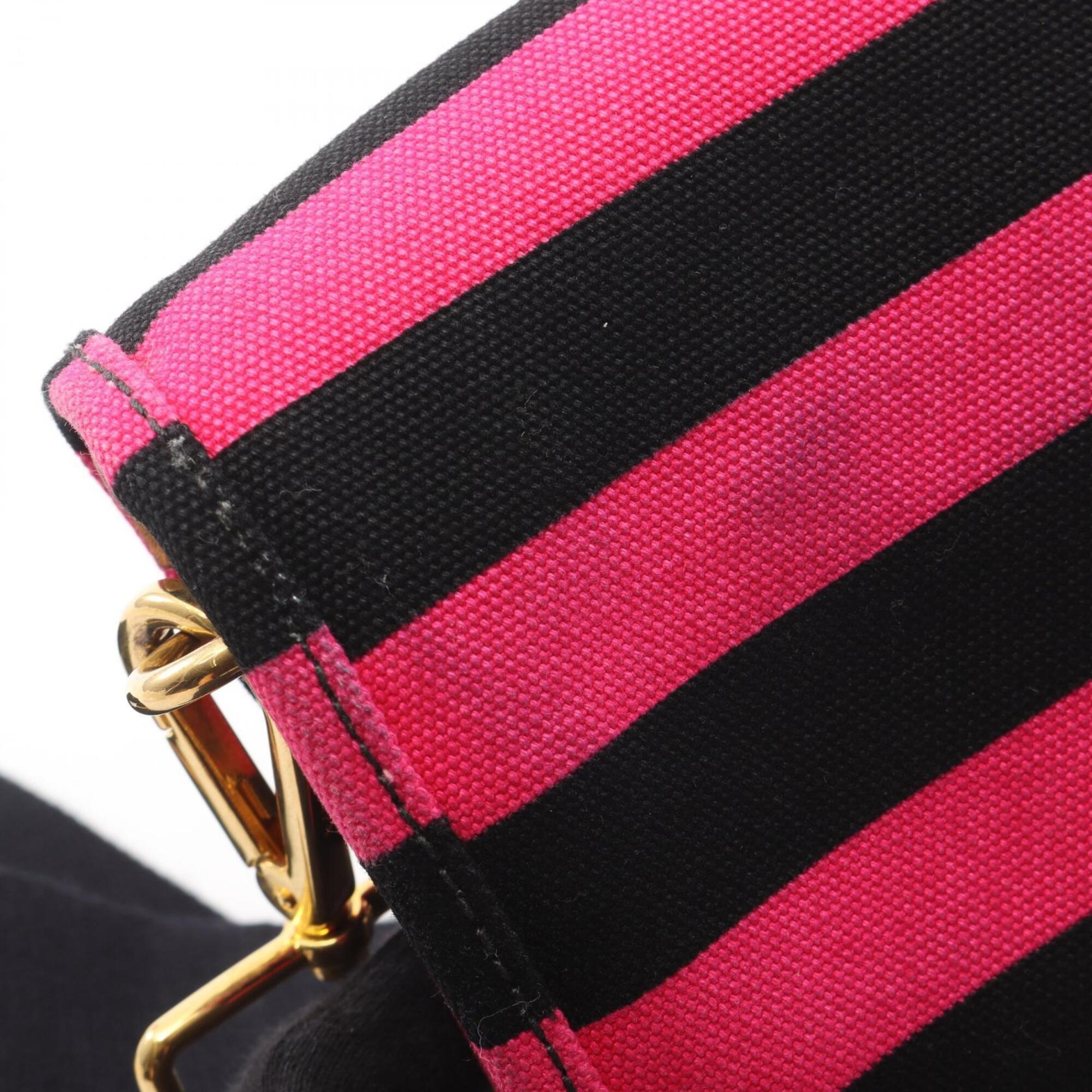 Prada Black Brown Pink Canvas Leather Handbag Shoulder Bag (Pre-Owned)