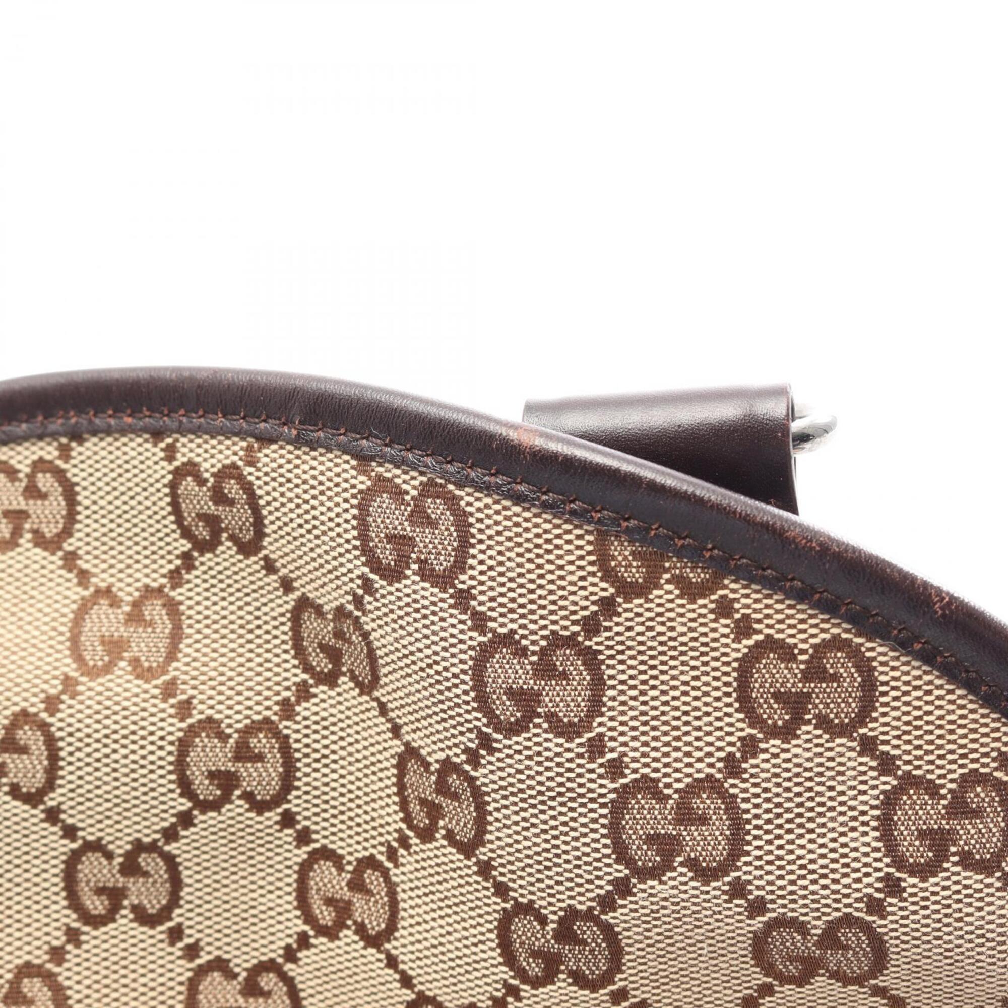 Gucci Beige Brown Canvas Leather Handbag Shoulder Bag (Pre-Owned)