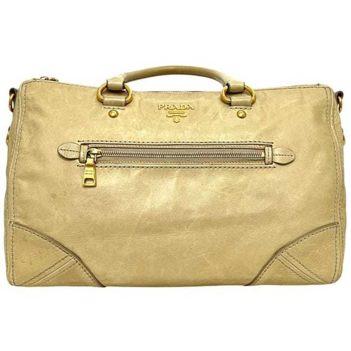 Prada Beige Yellow Leather Tote Bag (Pre-Owned)