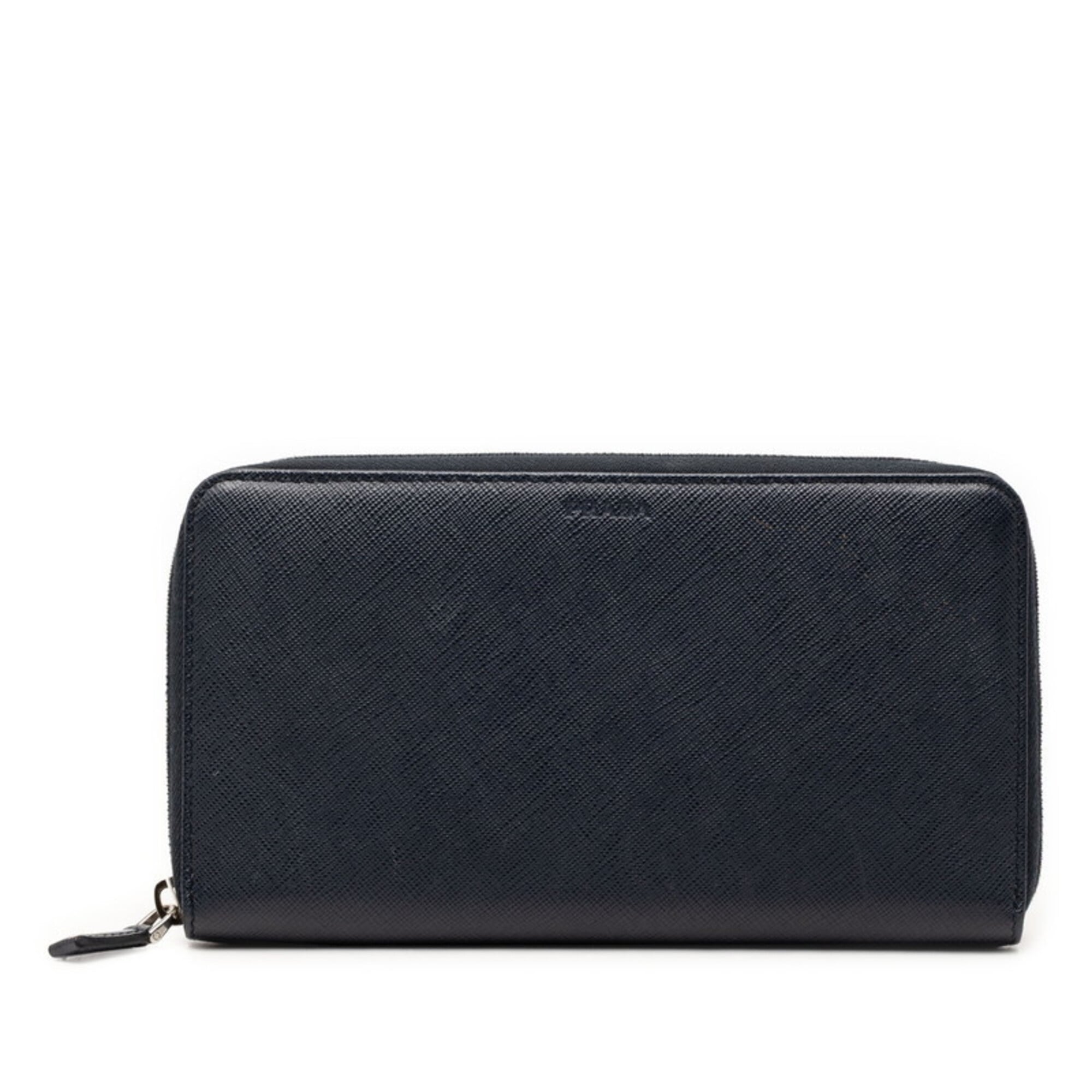 Prada Navy Leather Long Wallet (Bi-Fold) (Pre-Owned)