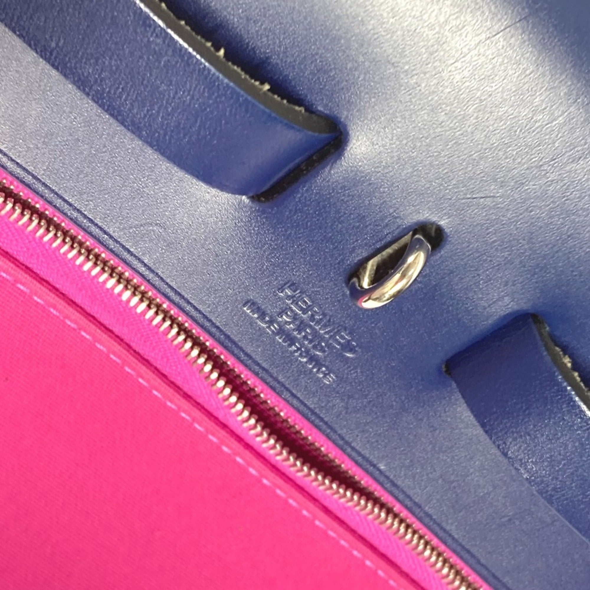 Hermes Blue Pink Toile Officier Vache Leather Handbag Shoulder Bag (Pre-Owned)