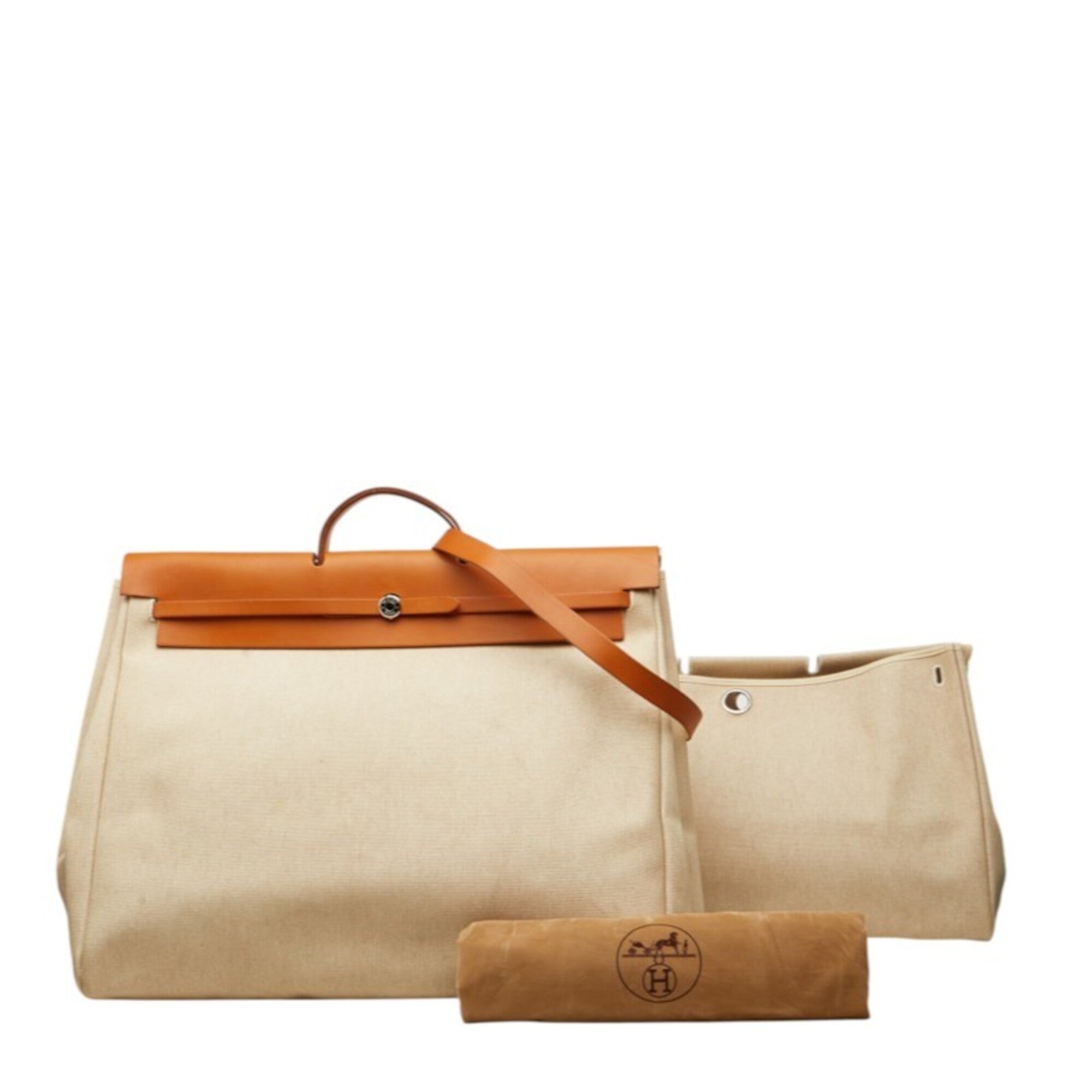 Hermes Beige Brown Canvas Handbag Shoulder Bag (Pre-Owned)