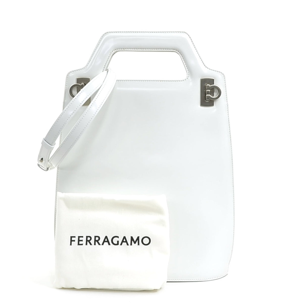 Salvatore Ferragamo White Leather Handbag Shoulder Bag (Pre-Owned)