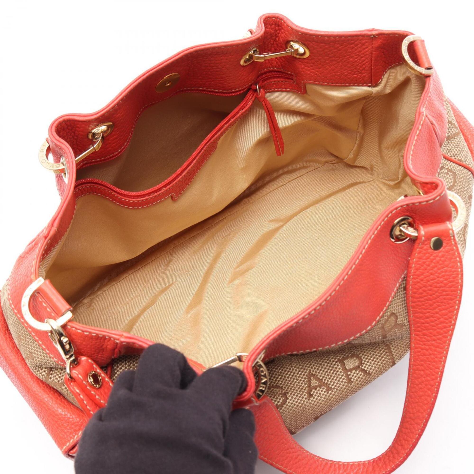Bvlgari Beige Pink Canvas Leather Handbag (Pre-Owned)