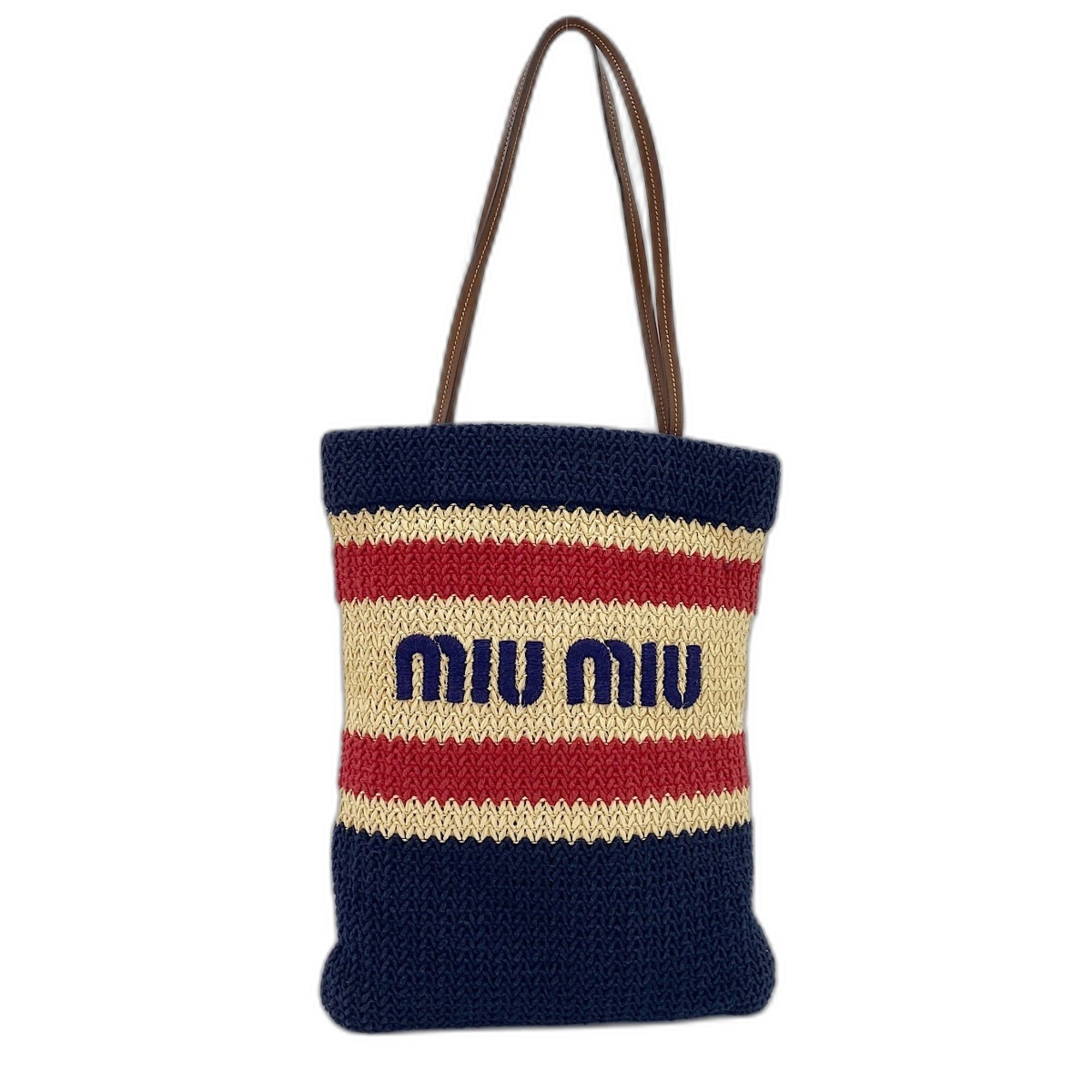 Miu Miu Multi-Color Raffia Cotton Tote Bag (Pre-Owned)