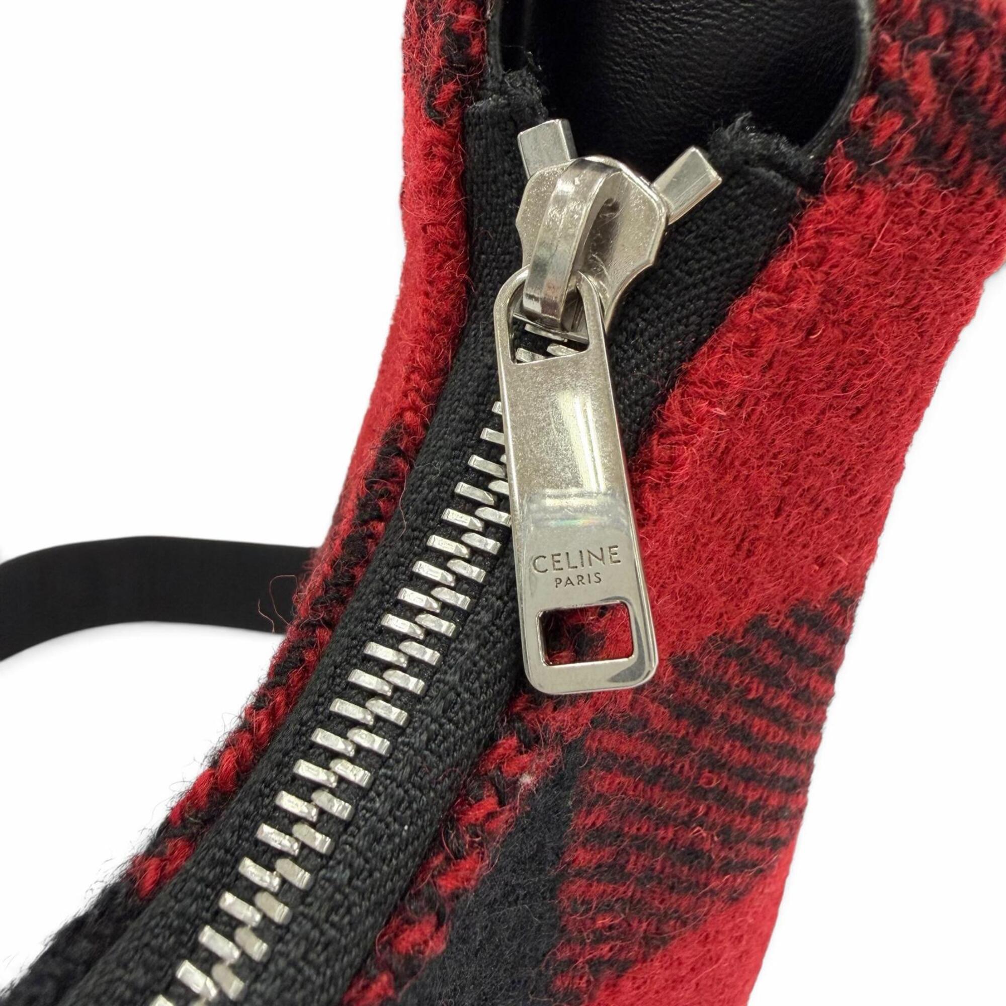Celine Black Red Color Leather Shoulder Bag (Pre-Owned)