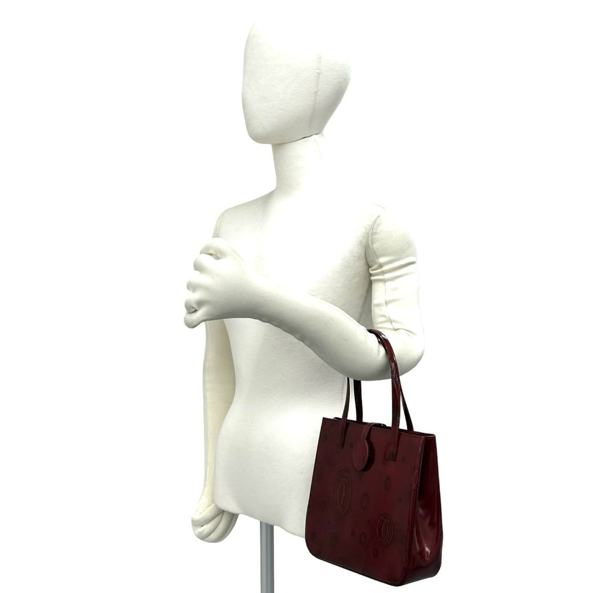 Cartier Wine Red Patent Leather Handbag Tote Bag (Pre-Owned)