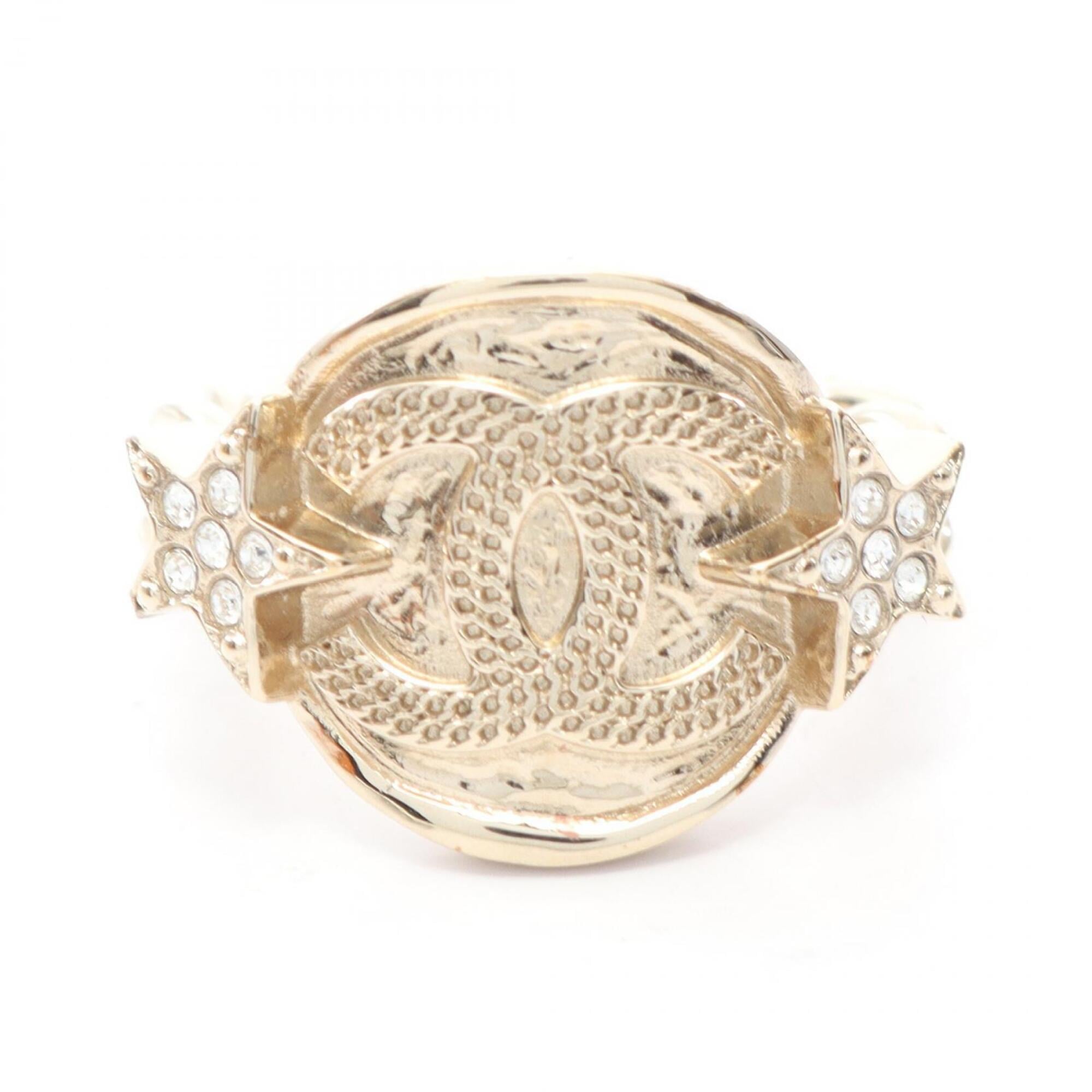 Chanel Gold Clear Gold Plating Rhinestone Band Ring (Pre-Owned)