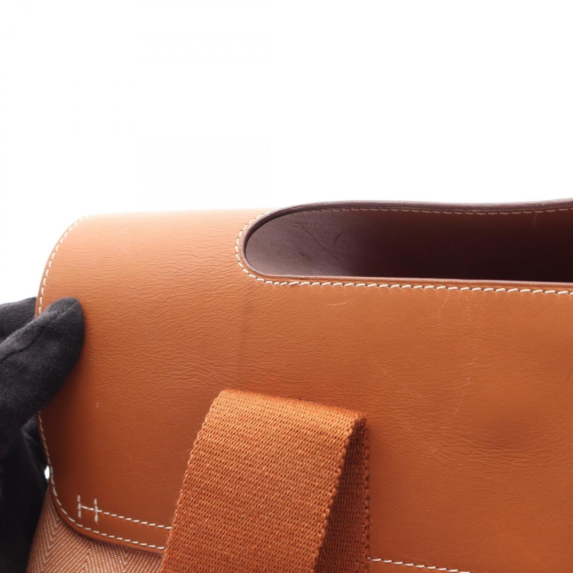 Hermes Brown Toile Chevron Swift Leather Handbag (Pre-Owned)
