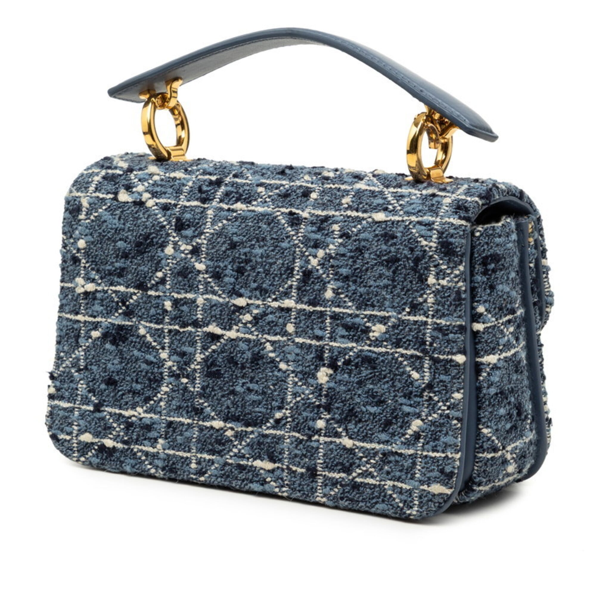 Christian Dior Blue Tweed Leather Handbag Shoulder Bag (Pre-Owned)
