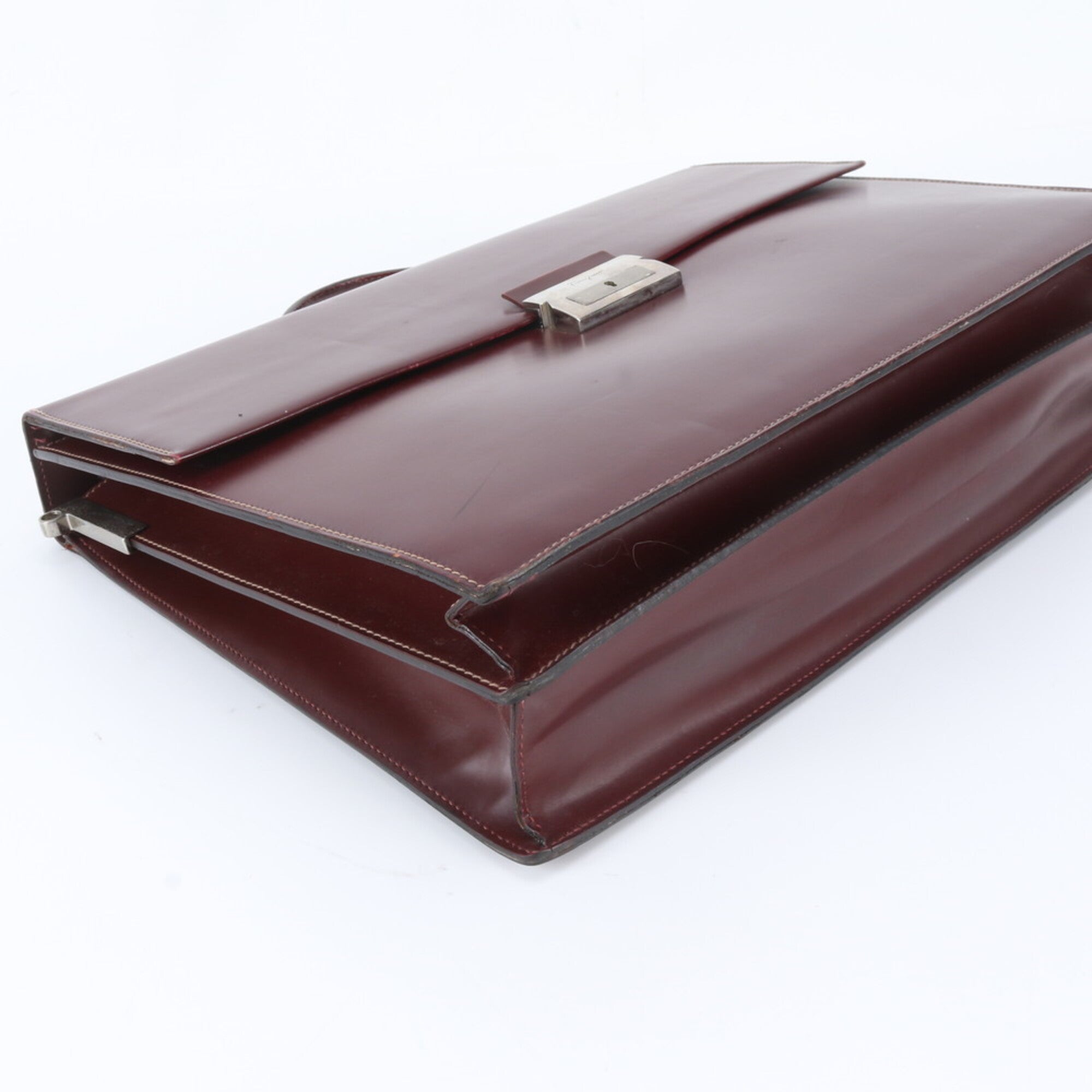 Salvatore Ferragamo Red Color Wine Leather Briefcase Tote Bag (Pre-Owned)