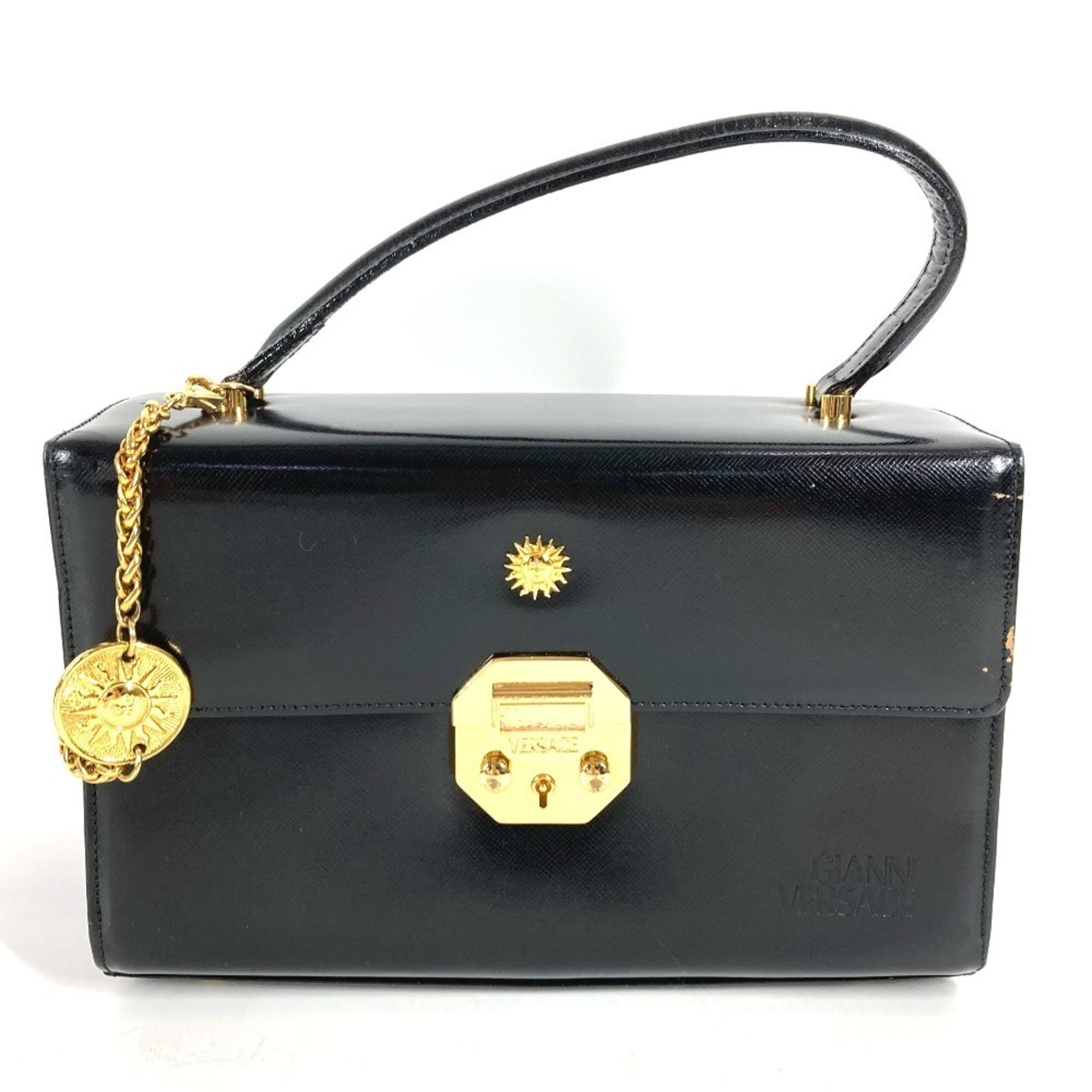 Versace Black Leather Handbag Vanity Bag (Pre-Owned)