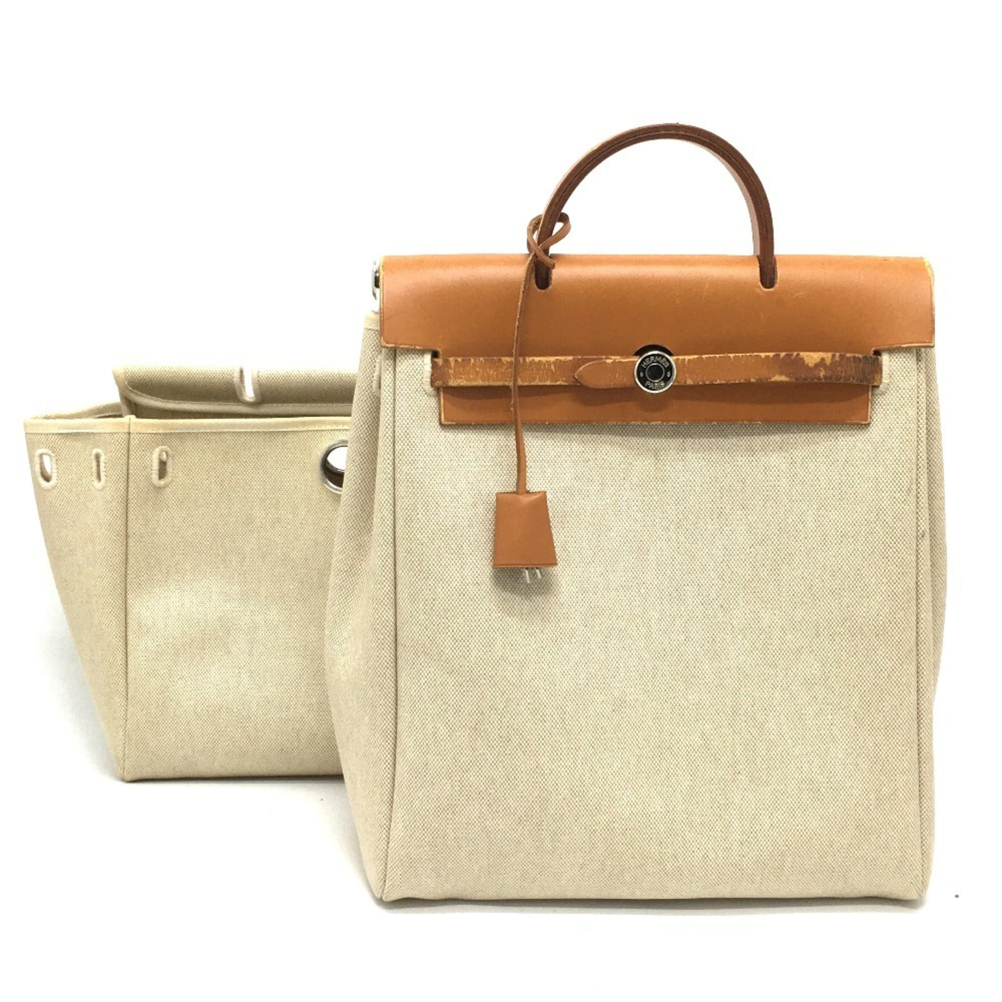 Hermes Her Bag Natural Canvas Leather Backpack (Pre-Owned)