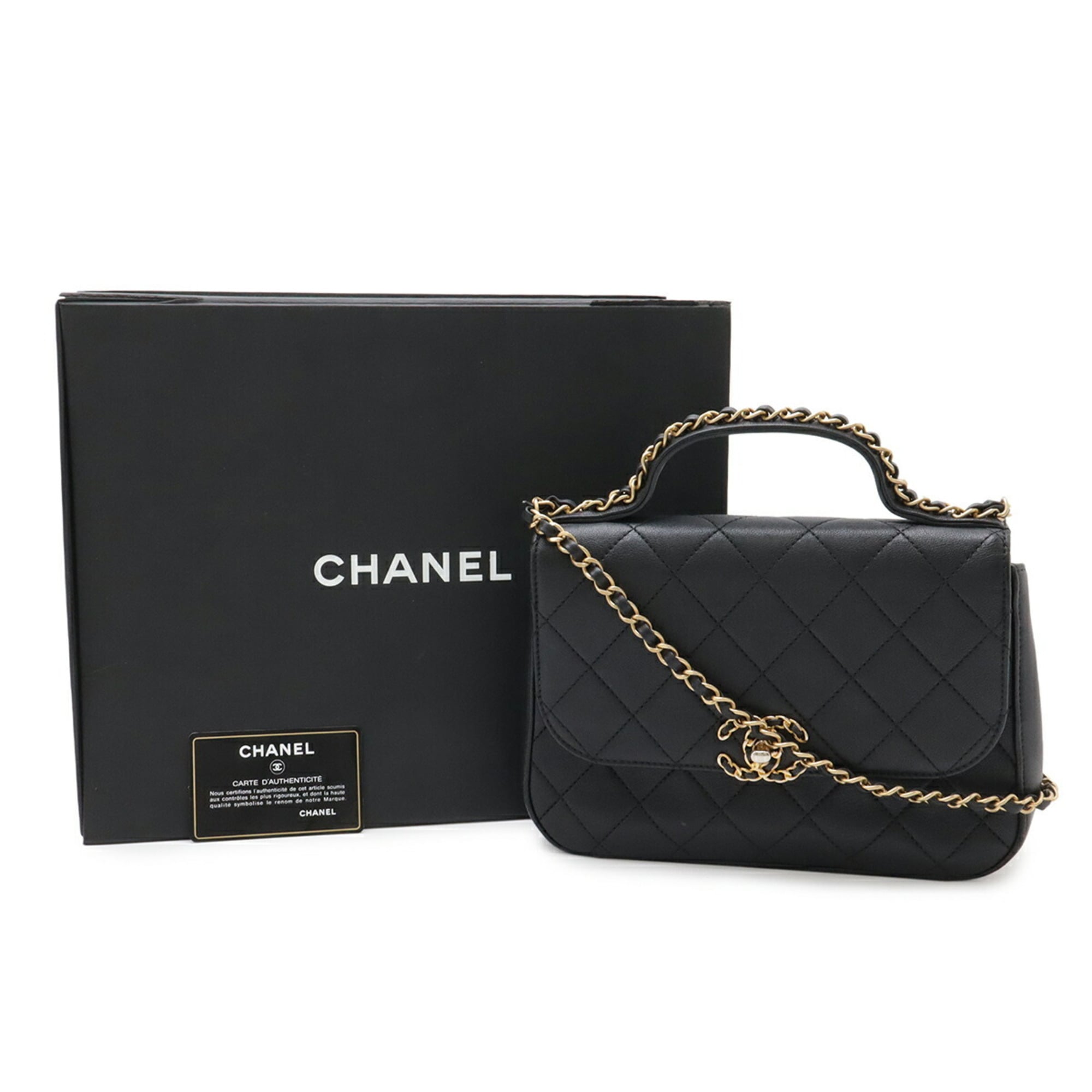 Chanel Matelasse Black Leather Handbag Shoulder Bag (Pre-Owned)