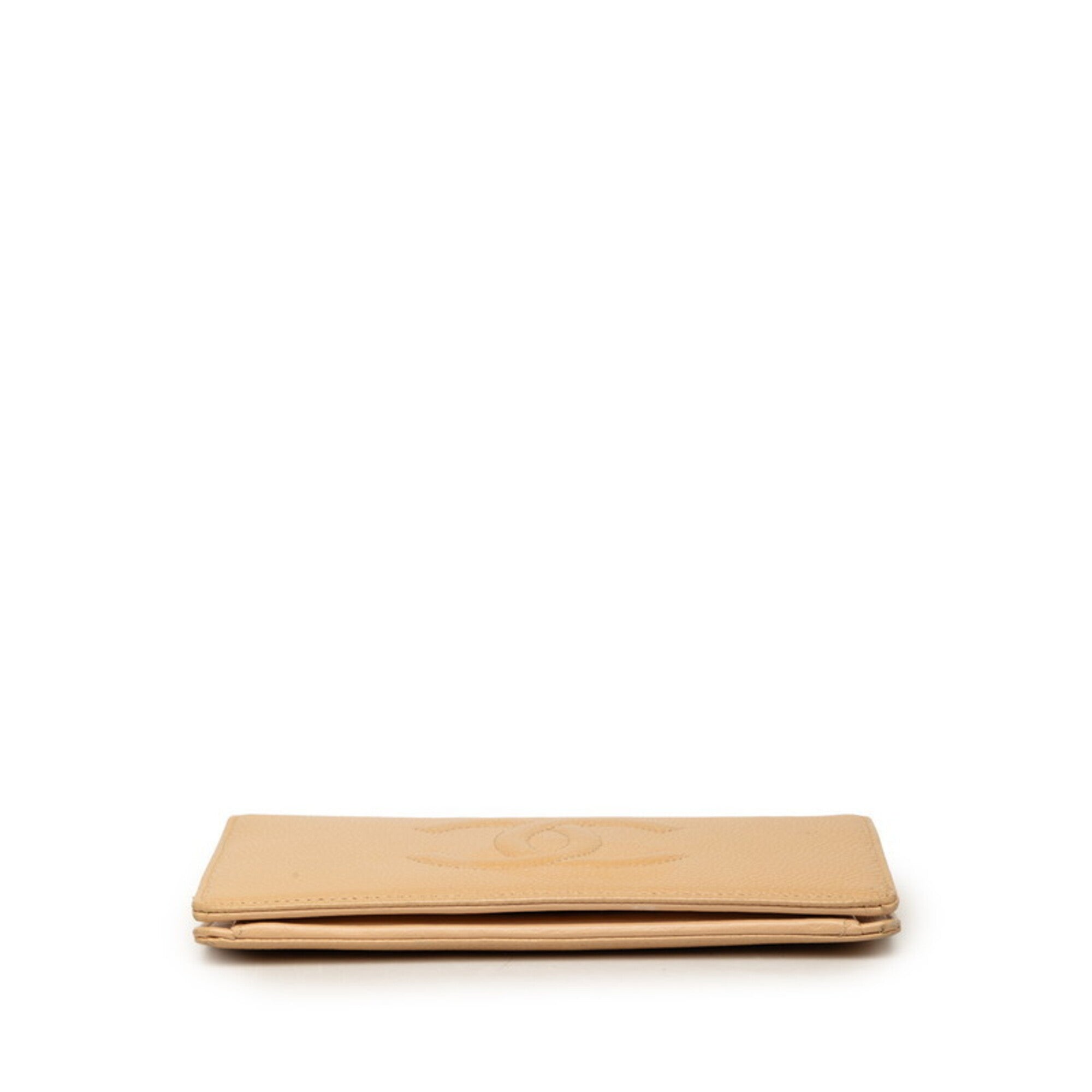 Chanel Beige Grained Calfskin Long Wallet (Bi-Fold) (Pre-Owned)
