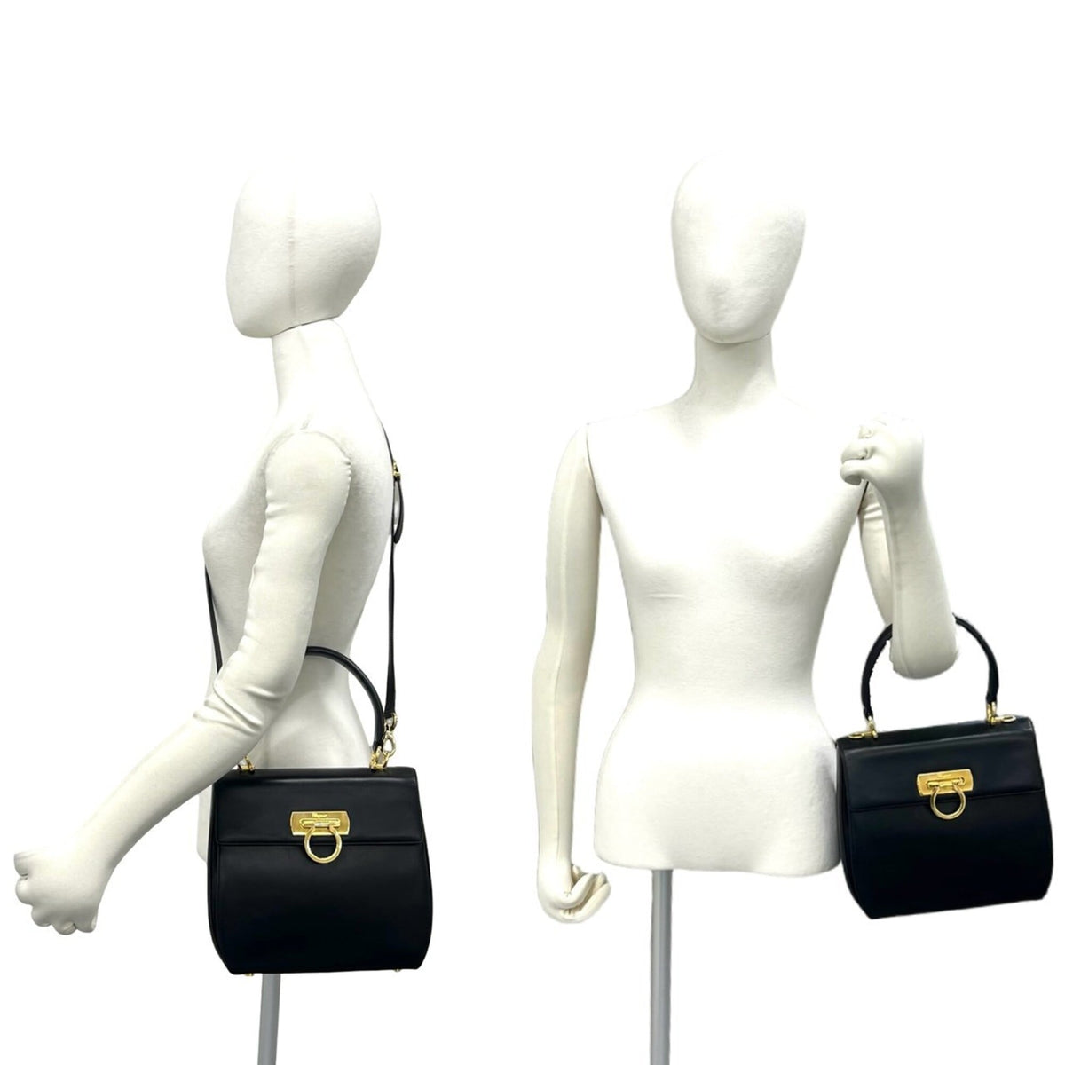 Salvatore Ferragamo Black Leather Handbag Shoulder Bag (Pre-Owned)