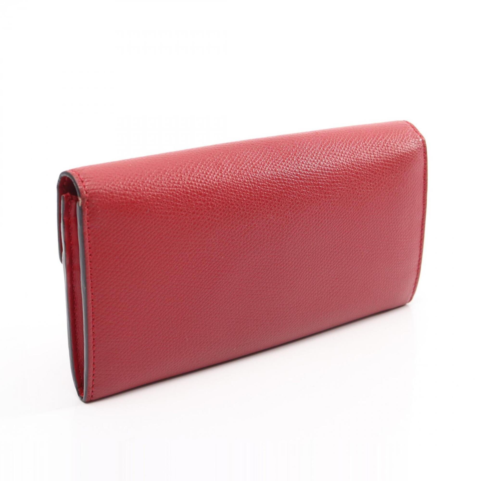 Fendi Red Color Leather Long Wallet (Bi-Fold) (Pre-Owned)