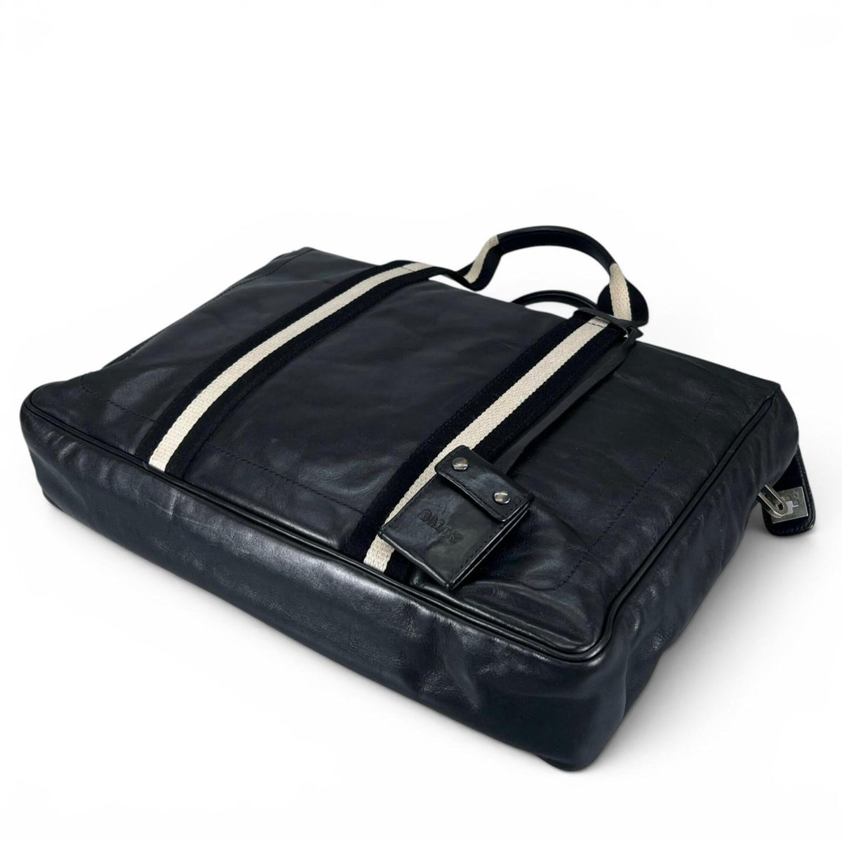 Bally Black White Leather Briefcase (Pre-Owned)