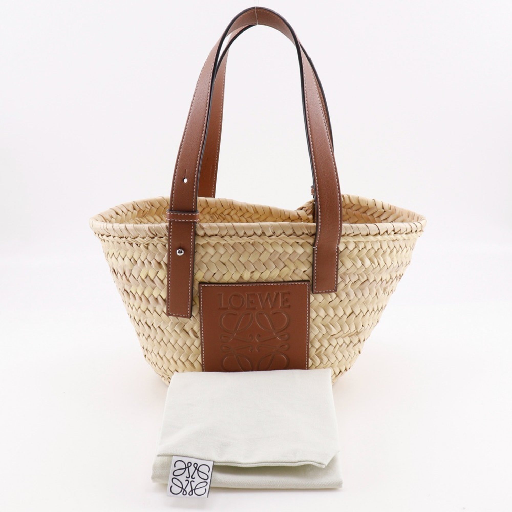 Loewe Beige Brown Raffia Leather Basket Tote Bag (Pre-Owned)