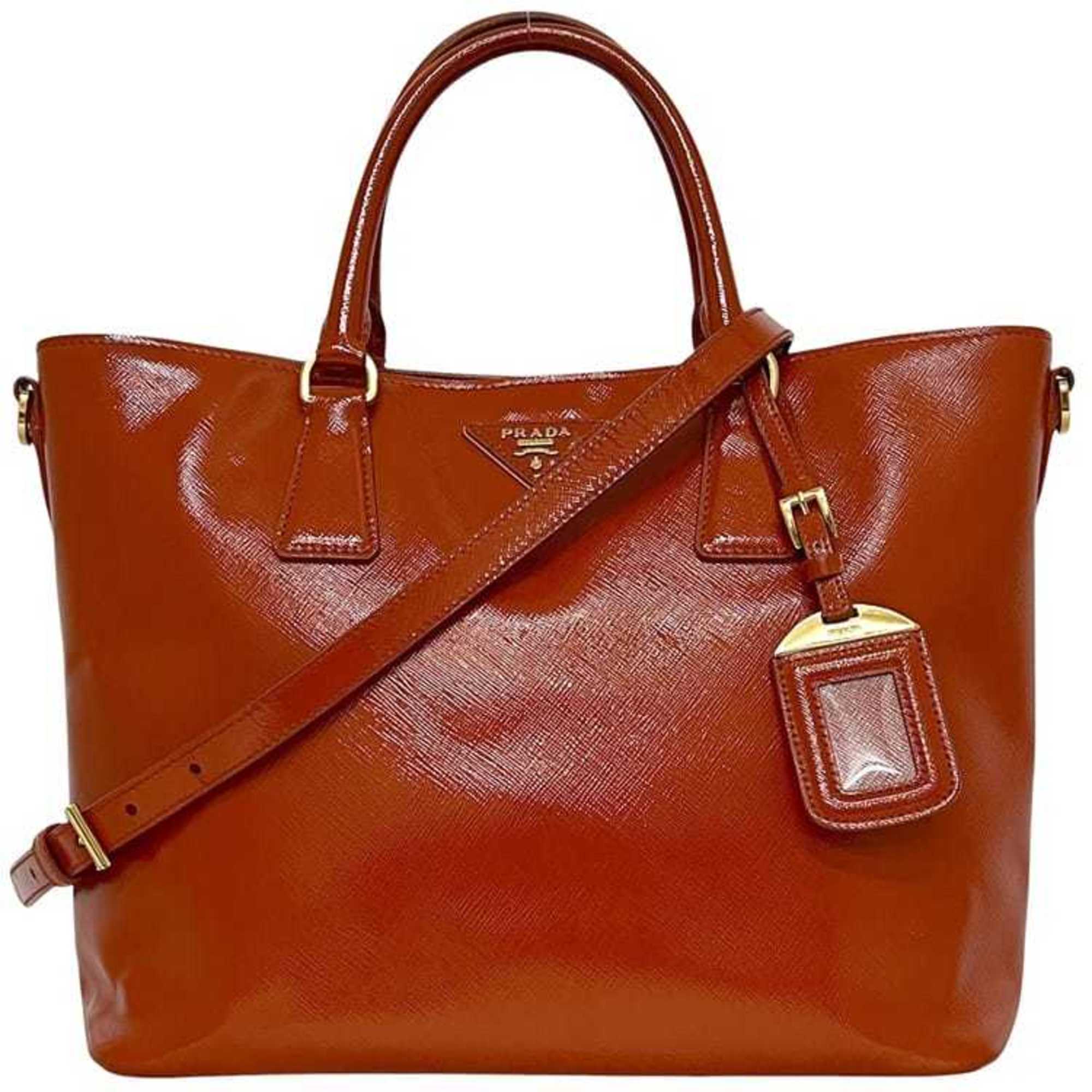 Prada Orange Patent Leather Leather Handbag Tote Bag (Pre-Owned)