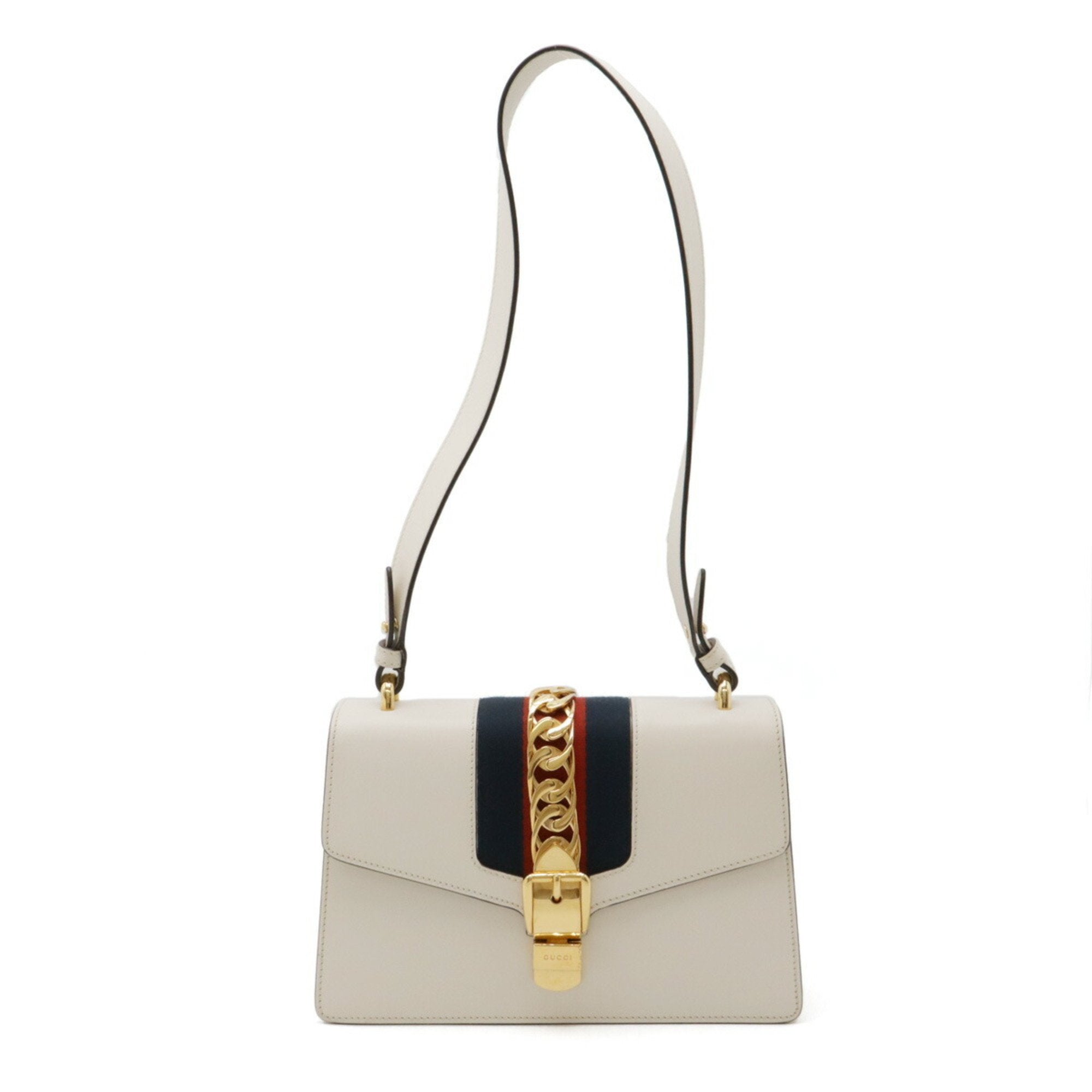 Gucci Navy Off-White Red Color Leather Shoulder Bag (Pre-Owned)
