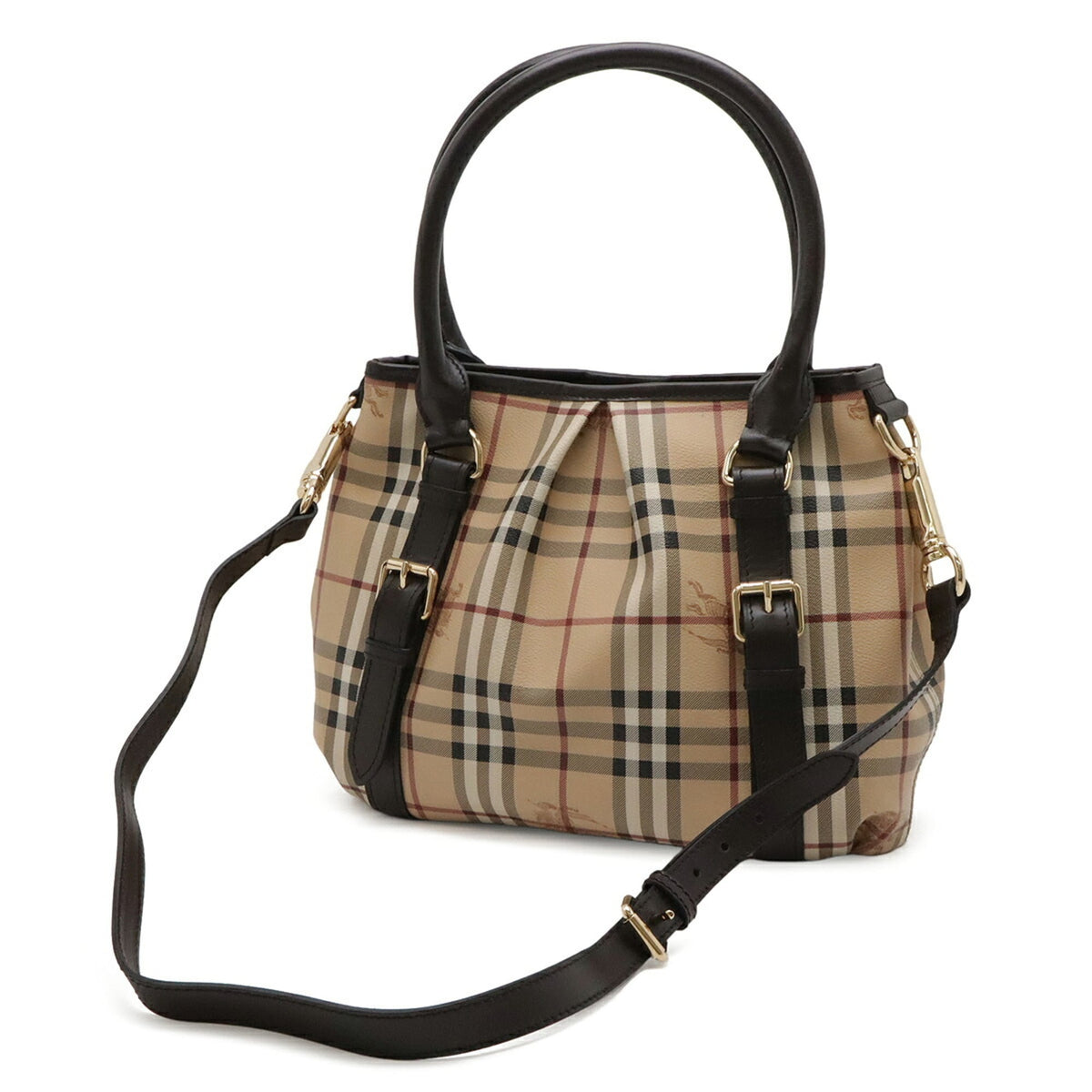 Burberry Beige Black Bordeaux Dark Brown Pvc Leather Shoulder Bag Tote Bag (Pre-Owned)