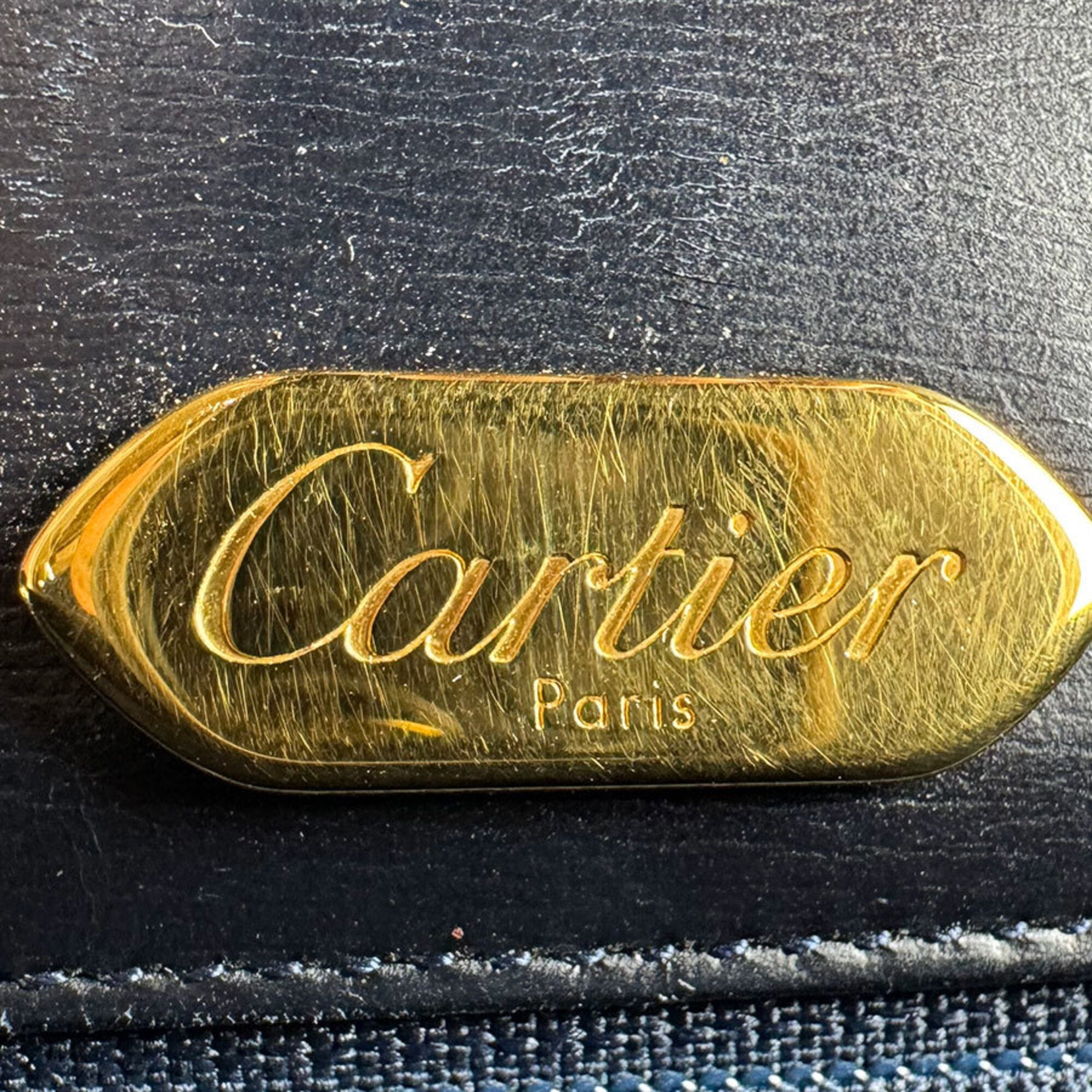 Cartier Navy Leather Shoulder Bag (Pre-Owned)