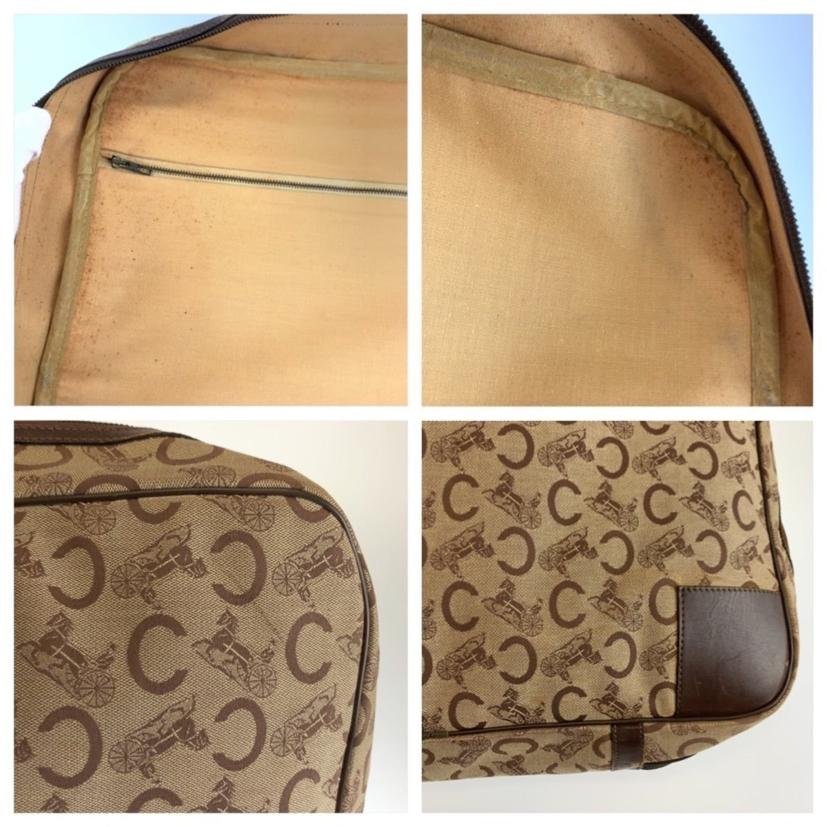 Celine Brown Canvas Boston Bag Handbag (Pre-Owned)