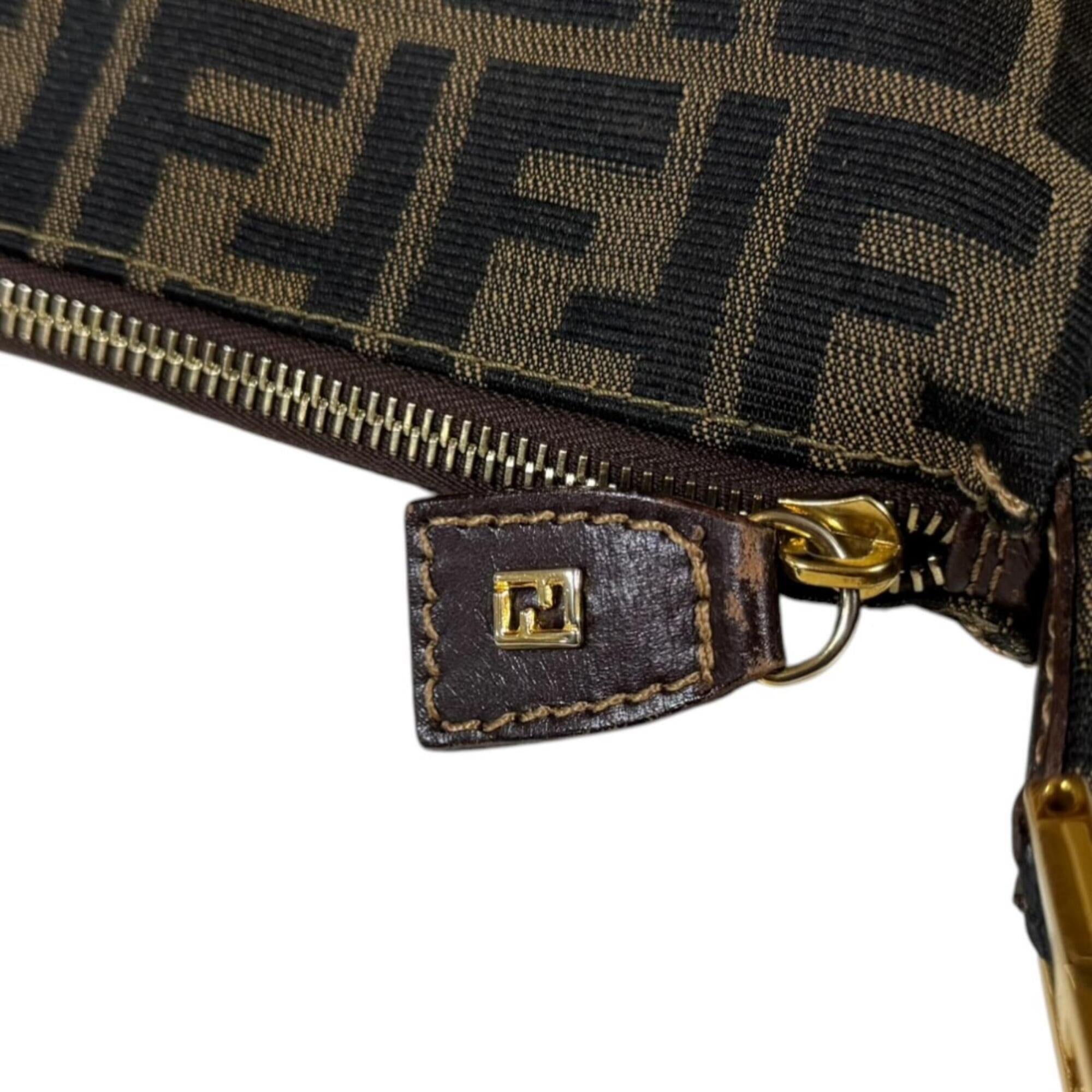 Fendi Zucca Black Brown Canvas Leather Handbag Shoulder Bag (Pre-Owned)