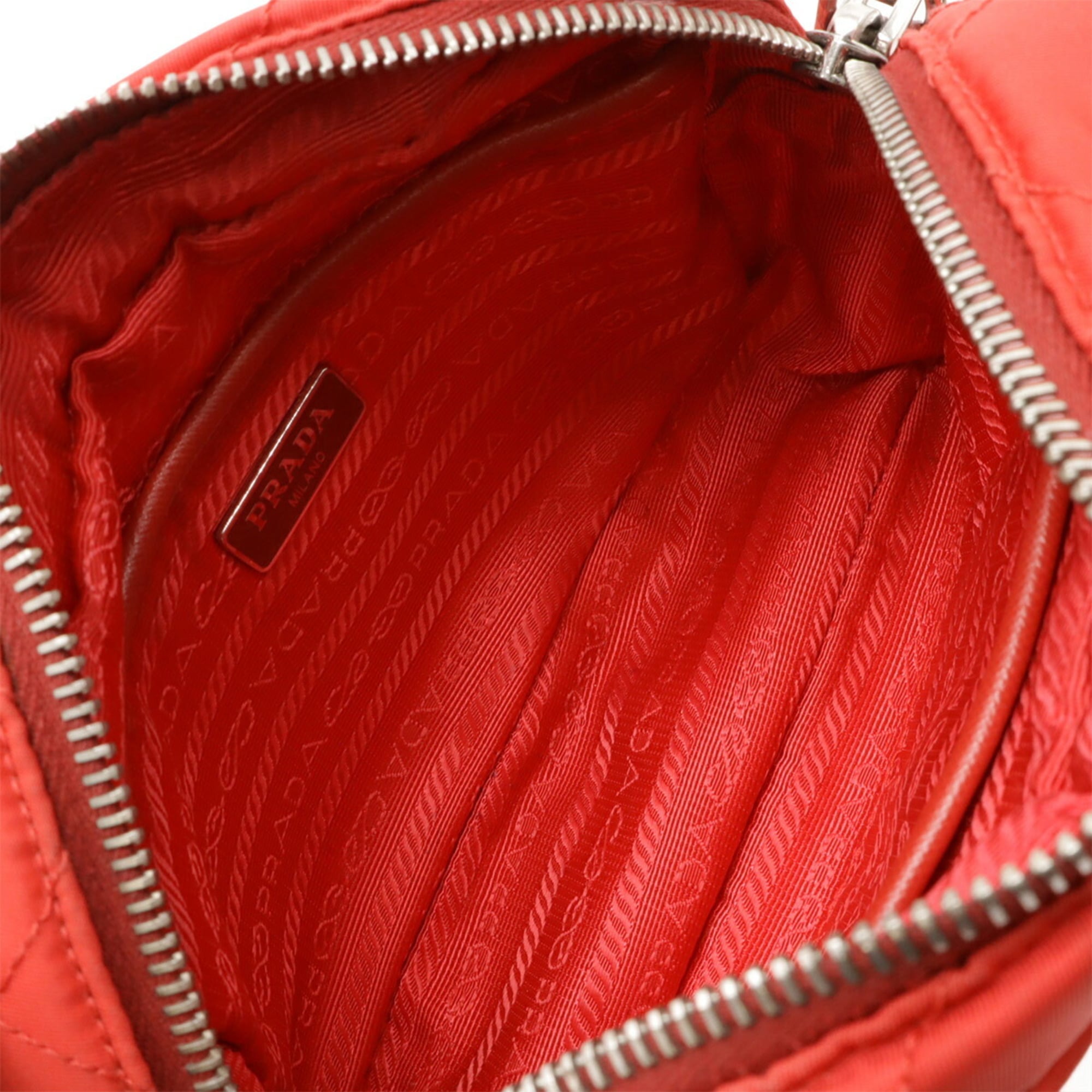 Prada Red Color Nylon Leather Clutch Bag Pochette Shoulder Bag (Pre-Owned)