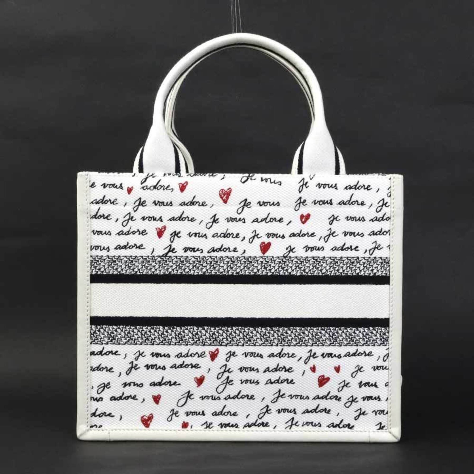 Christian Dior Black Red Color White Canvas Leather Handbag Shoulder Bag (Pre-Owned)