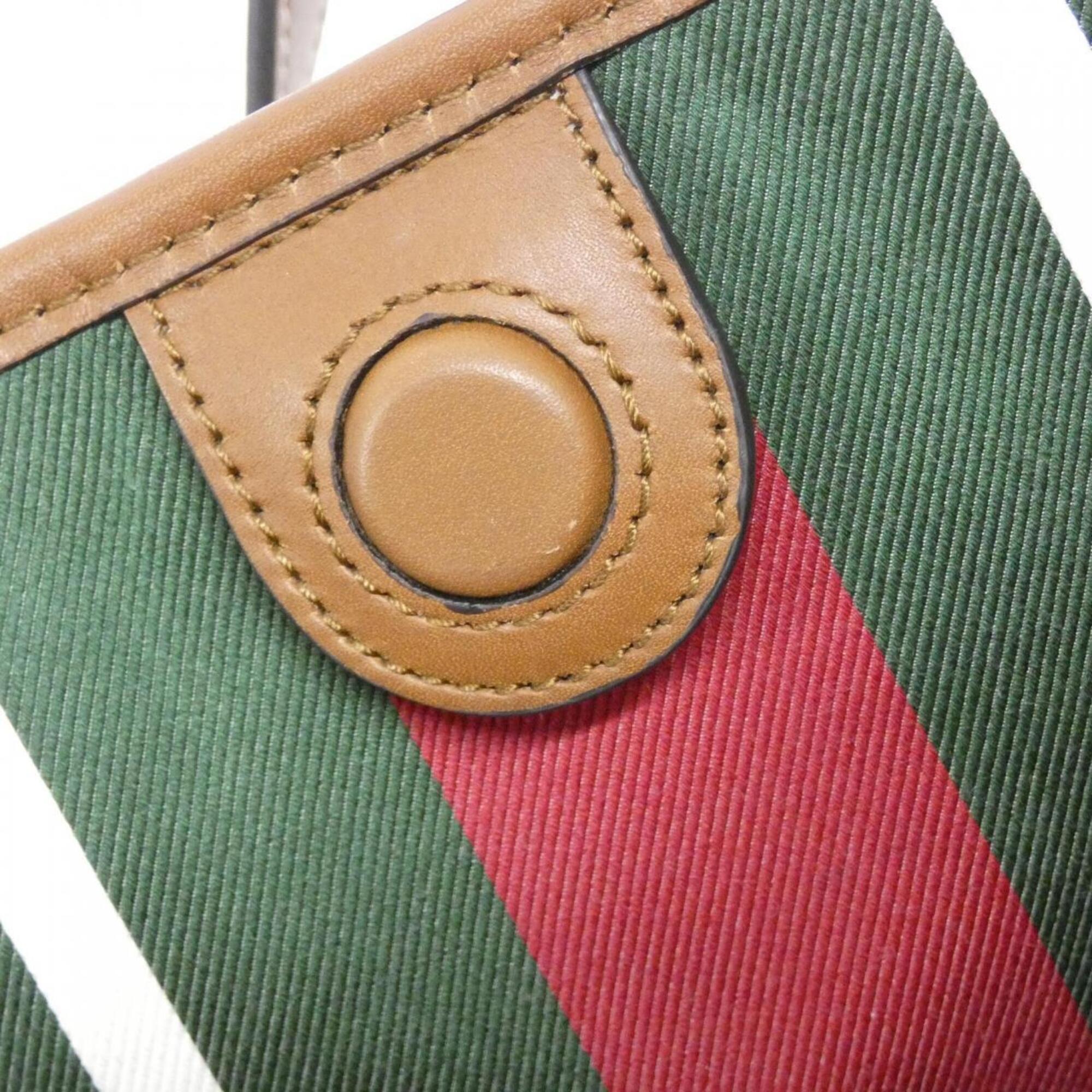 Gucci Beige Dark Brown Coated Canvas Leather Handbag (Pre-Owned)