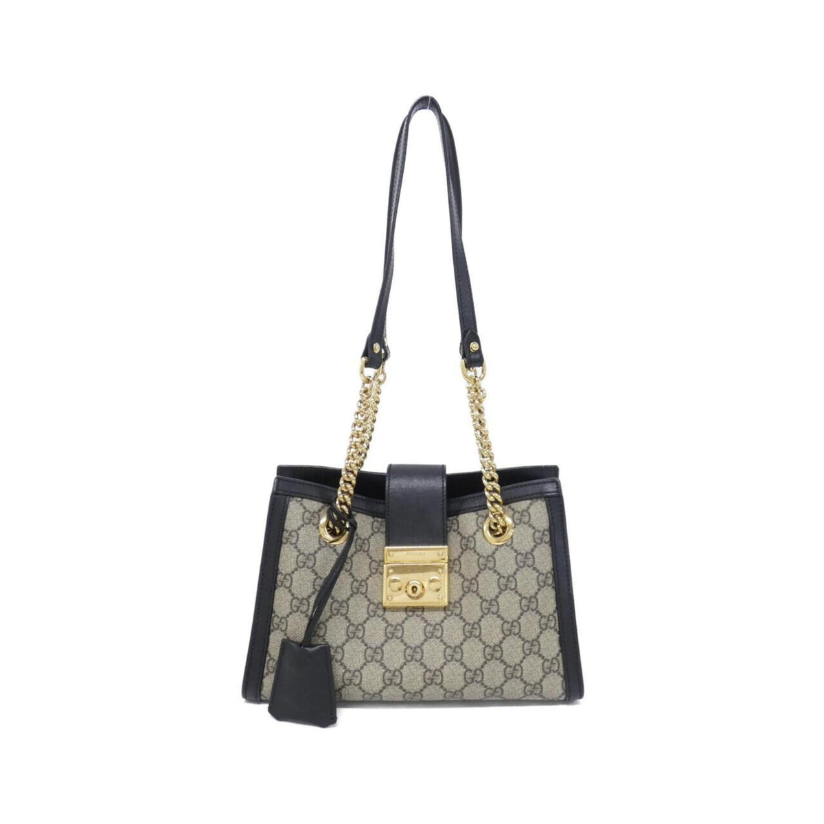 Gucci Beige Black Gg Supreme Canvas Leather Shoulder Bag (Pre-Owned)